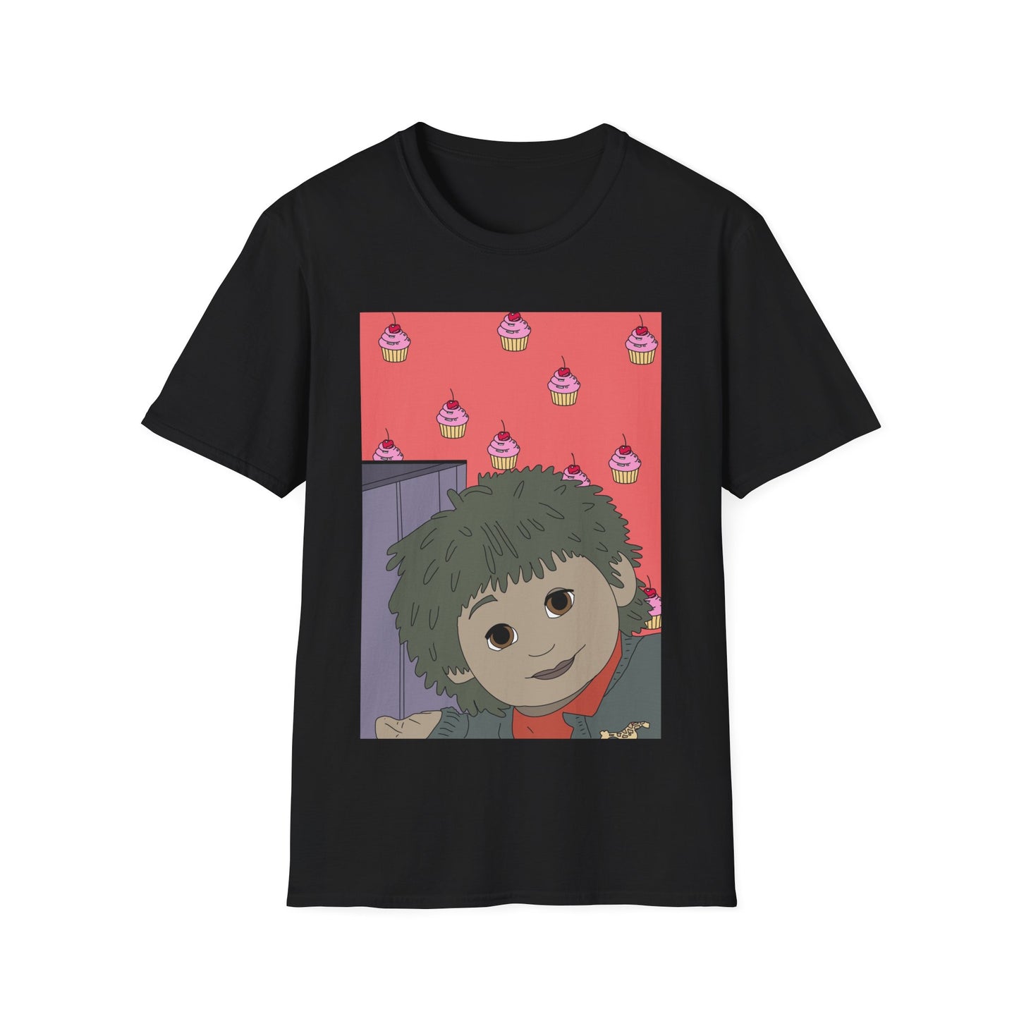 Cute Tiny Cake Character T-Shirt — Playful Cupcake Pattern Tee