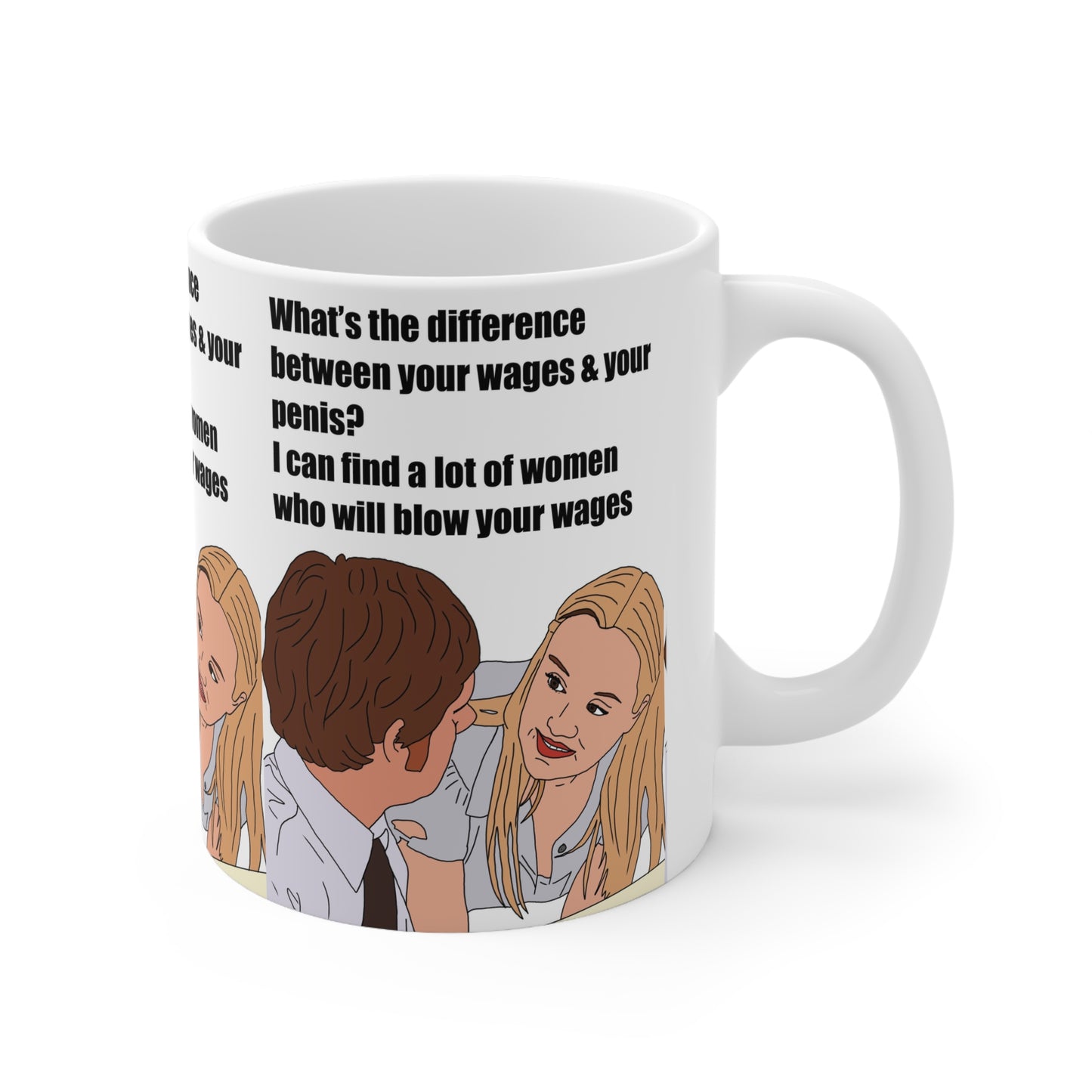 The Office Uk Funny Quote Coffee Mug — "What's the difference between your wages & your penis?" Novelty Ceramic Mug