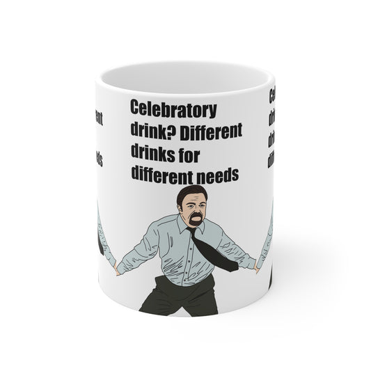 David Brent The Office Coffee Mug — "Celebratory drink? Different drinks for different needs" Illustrated Office Humor 11oz/15oz