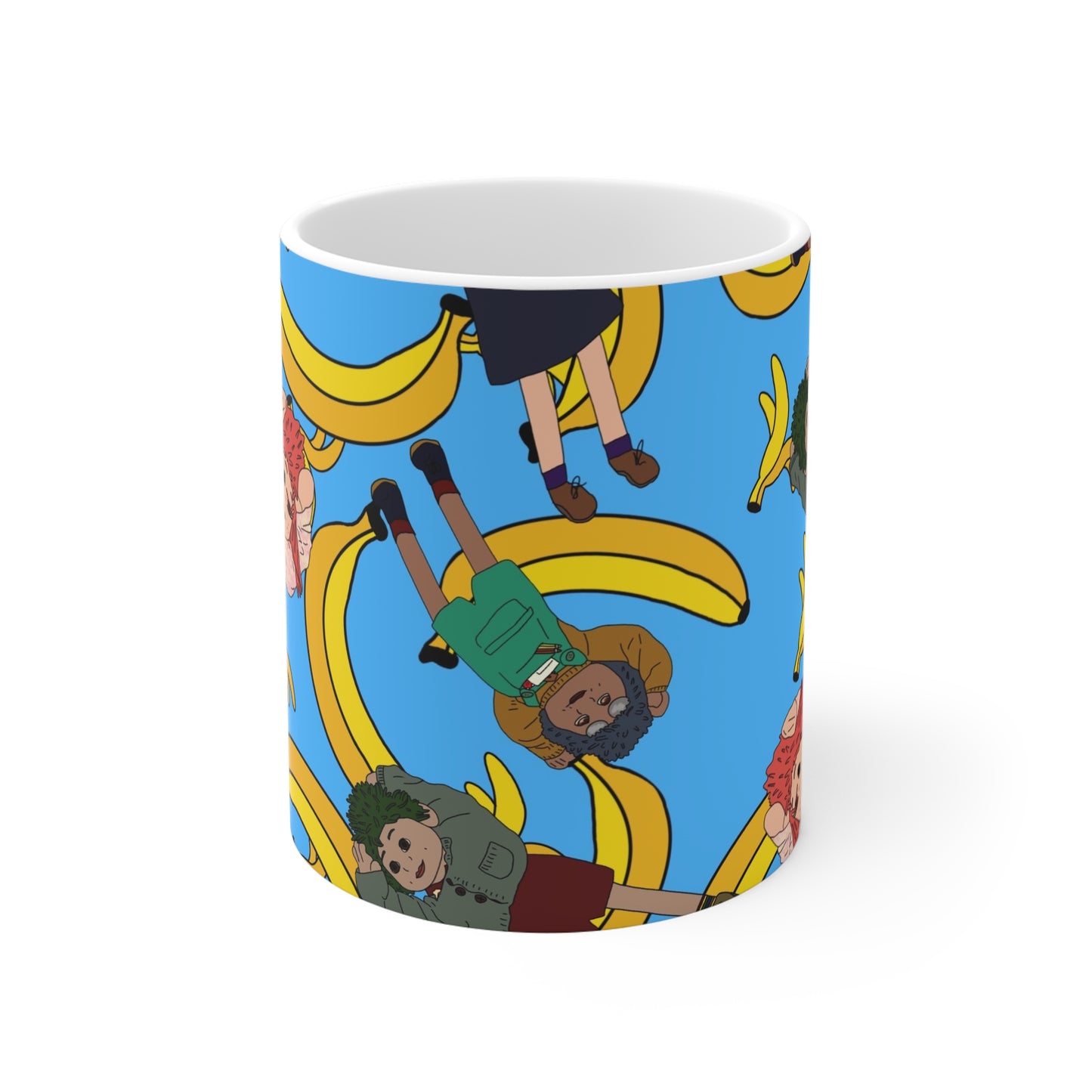 Cute Tots & Bananas Ceramic Mug — Fun Blue Pattern Coffee Cup