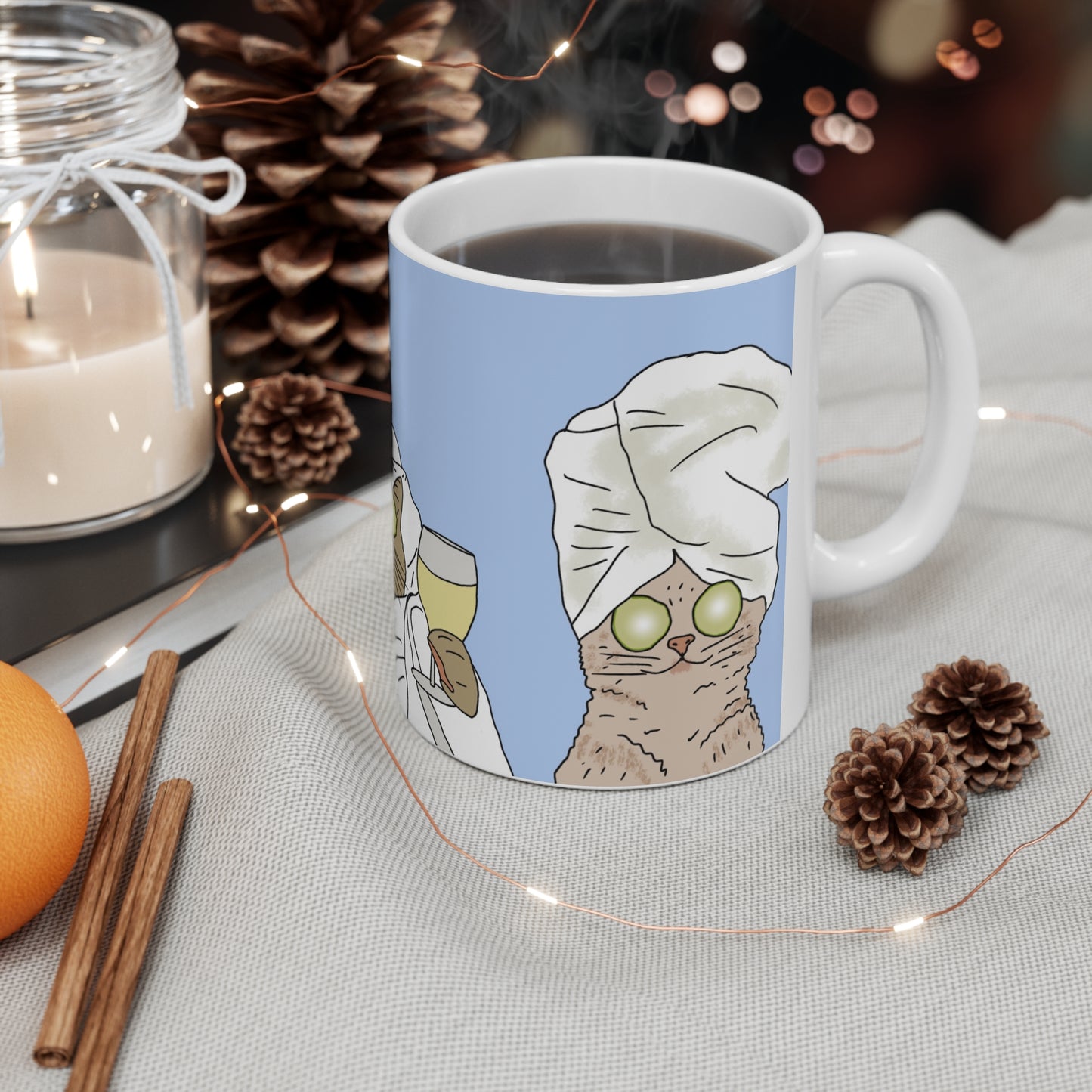 Cat Spa Party Mug — Funny Cats in Robes Coffee Cup