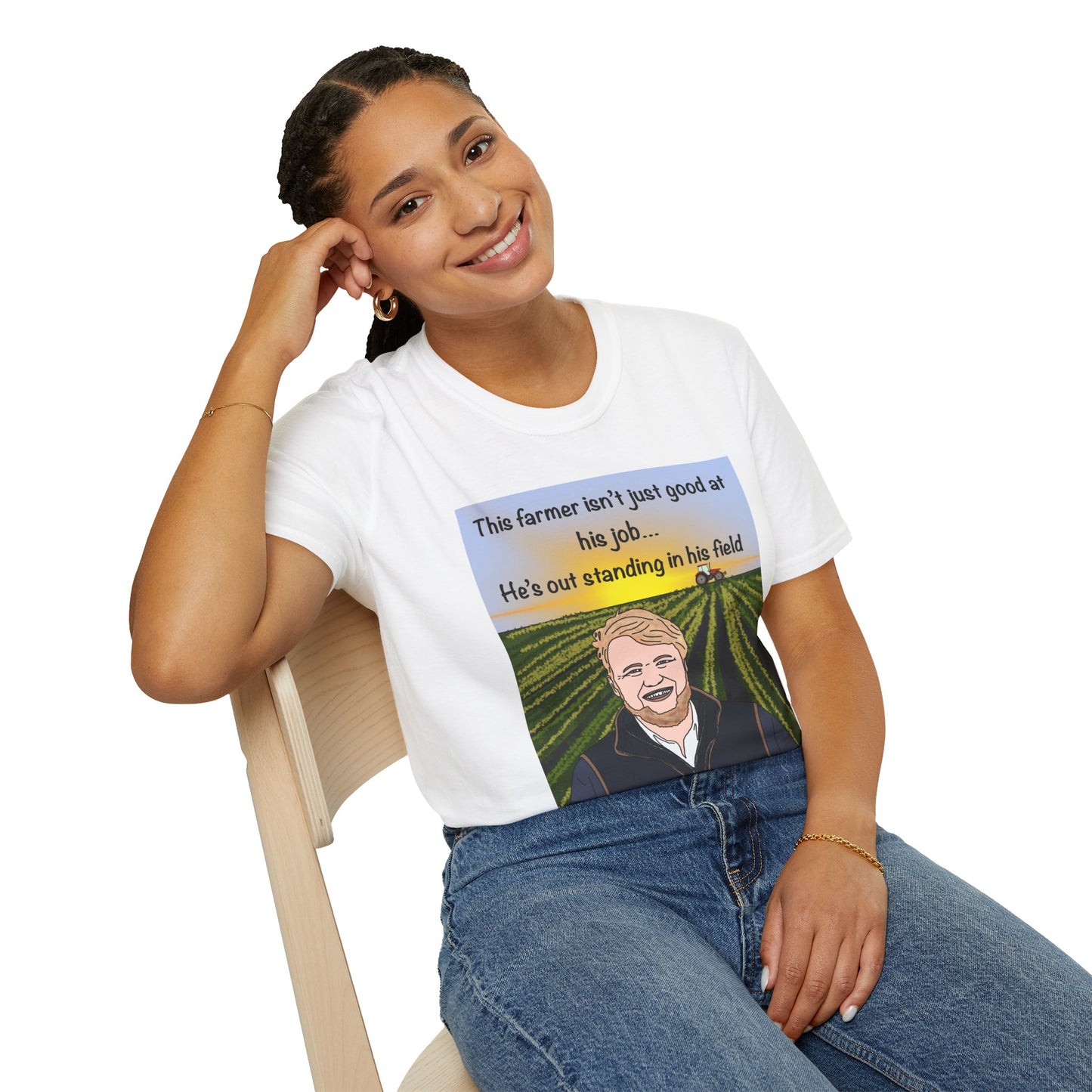 Clarkesons Farm Kaleb Farmer Pun T-Shirt — "This farmer isn’t just good at his job... He’s outstanding in his field"