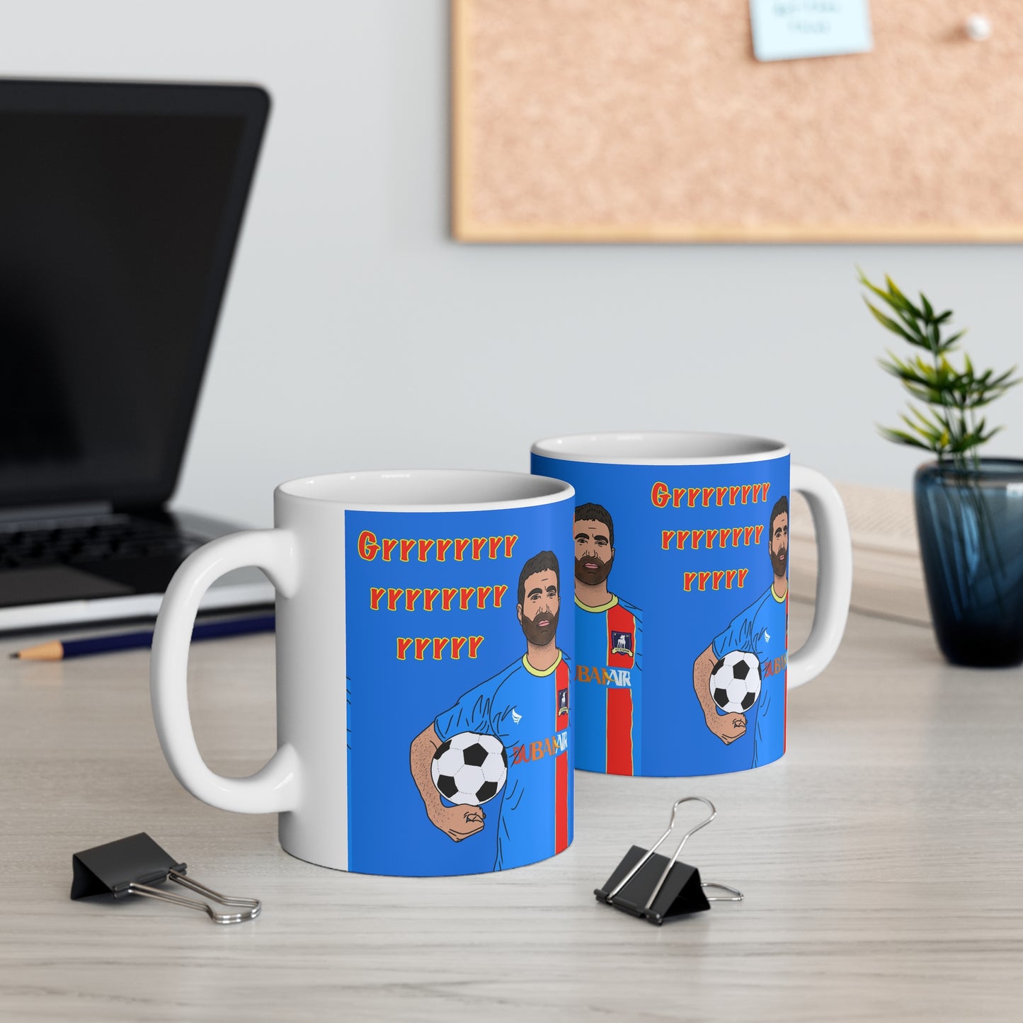 Ted Lasso Soccer Fan Mug — IllustratedRoy Kent with Ball, 'Grrrrrrrr' Graphic Coffee Cup