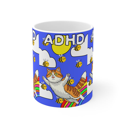ADHD Flying Cat | Neurodivergent Mug | More Jam