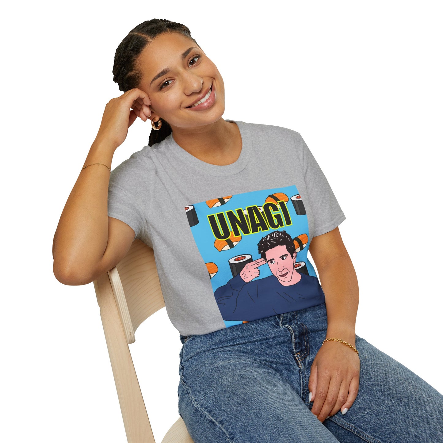 Ross Geller Friends Unagi Graphic T-Shirt — Pop Art Sushi Tee ("UNAGI")
