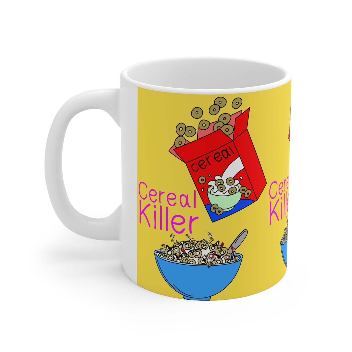 Cereal Killer Coffee Mug — Funny Yellow Breakfast Ceramic Cup (11oz & 15oz)