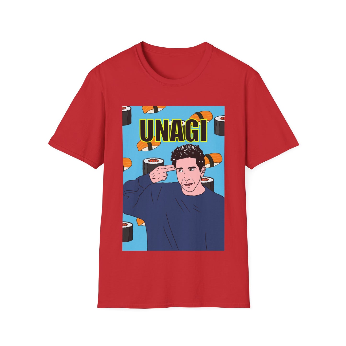 Ross Geller Friends Unagi Graphic T-Shirt — Pop Art Sushi Tee ("UNAGI")