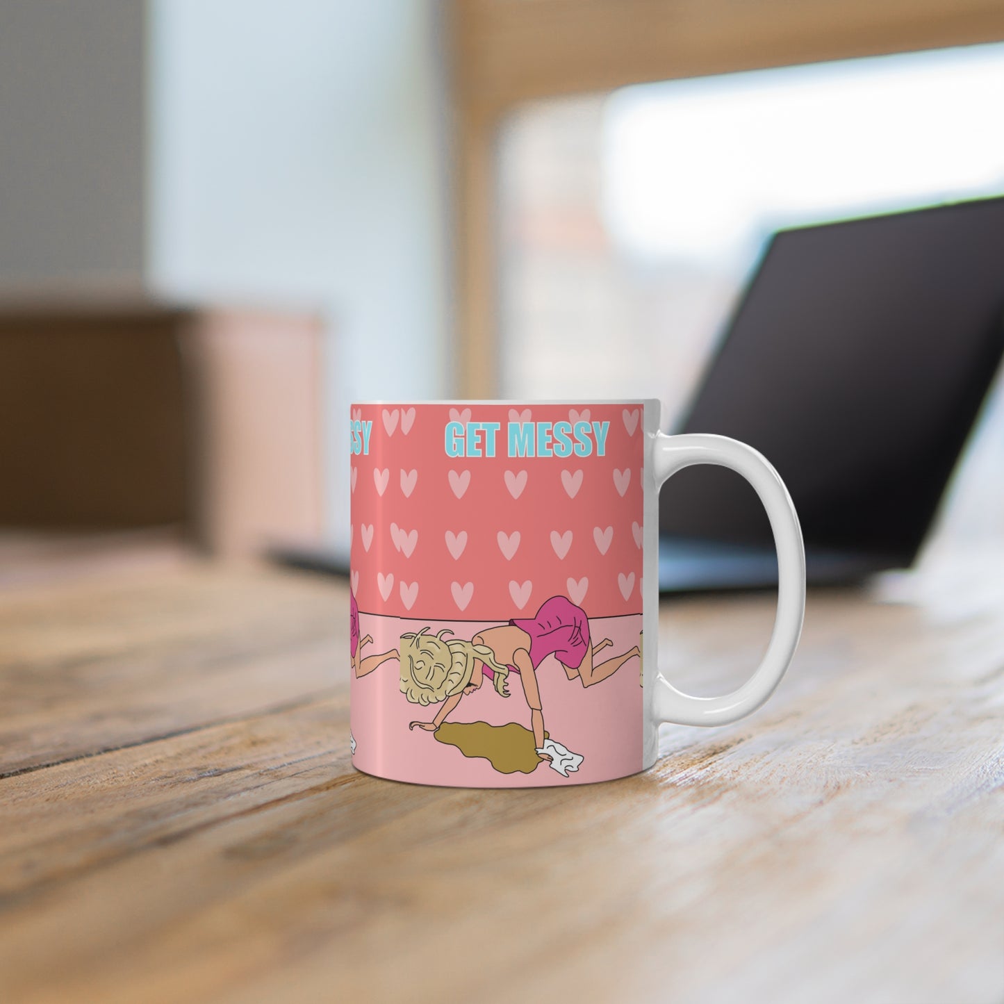 Get Messy Coffee Mug — Funny Pink Hen Doo Mug