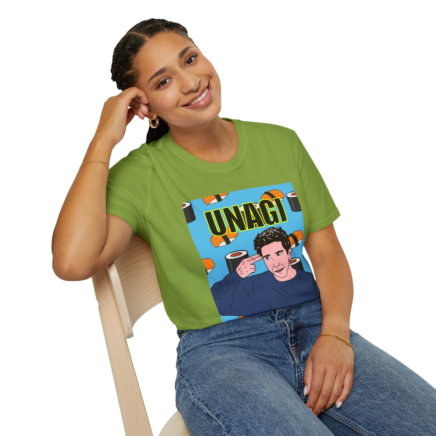 Ross Geller Friends Unagi Graphic T-Shirt — Pop Art Sushi Tee ("UNAGI")