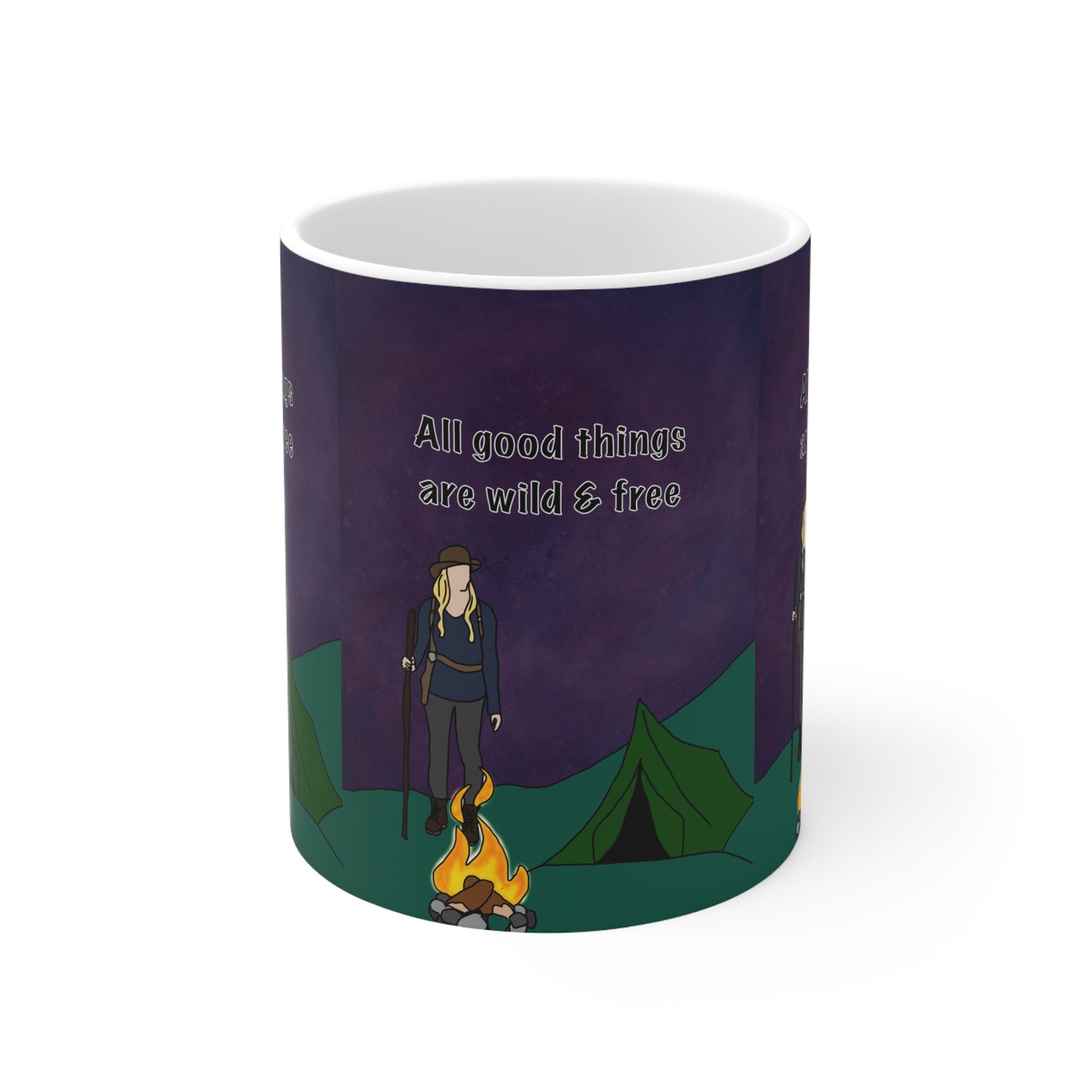 All Good Things Are Wild & Free Camping Mug — Ceramic Coffee Cup