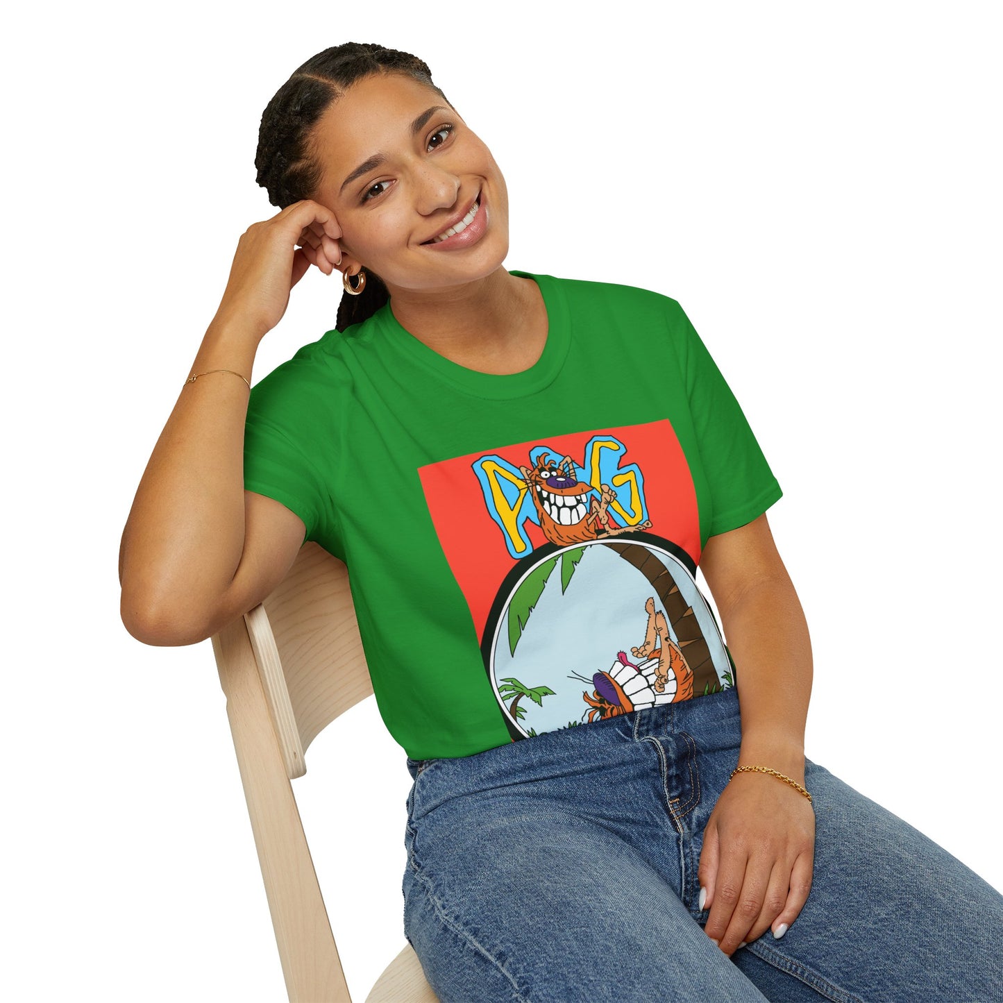 90s T-Shirt — "Pog" Graphic: Relaxing Pog in Hammock Tropical Tee