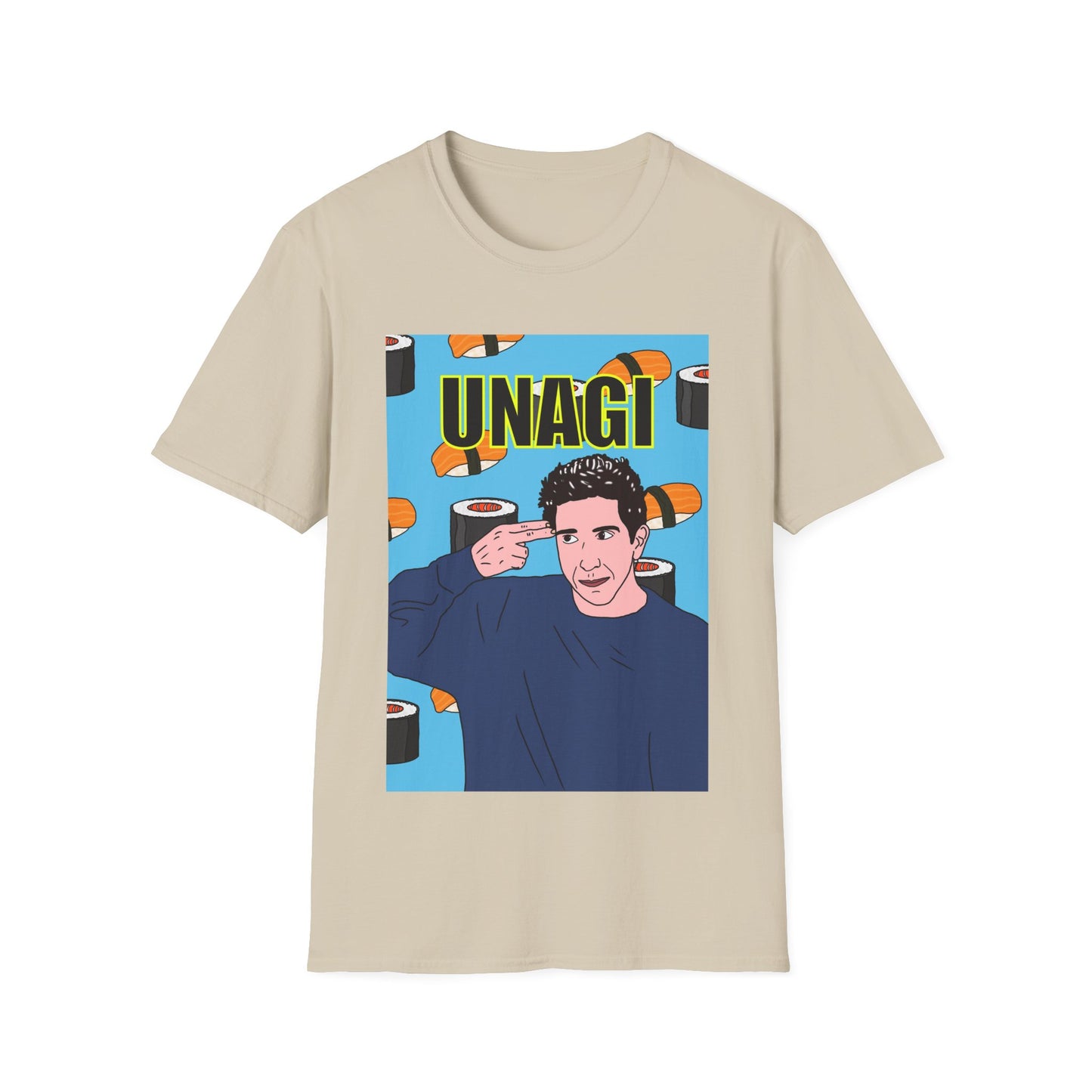 Ross Geller Friends Unagi Graphic T-Shirt — Pop Art Sushi Tee ("UNAGI")