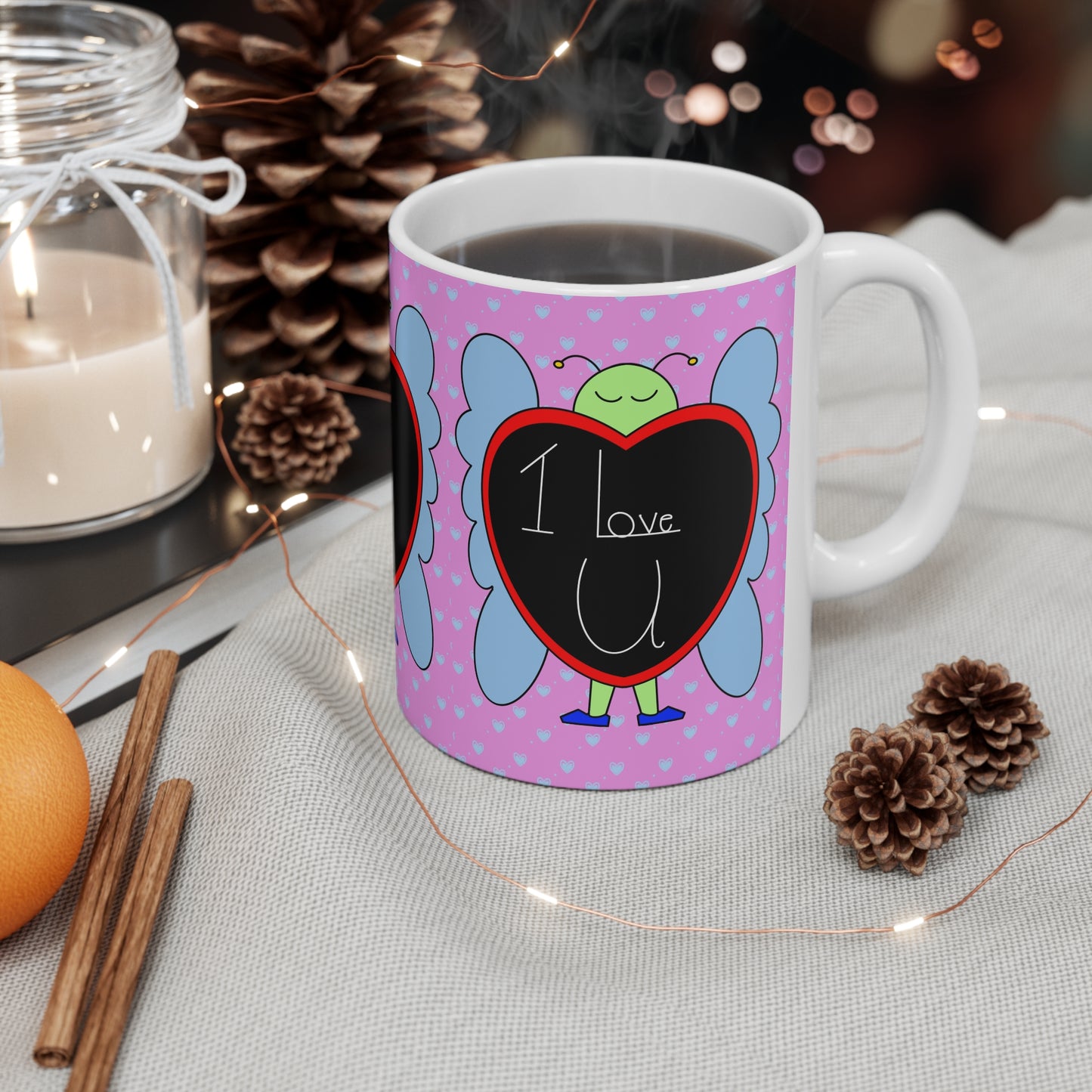Love bug Mug — "I Love U" Chalkboard Heart Ceramic Coffee Cup