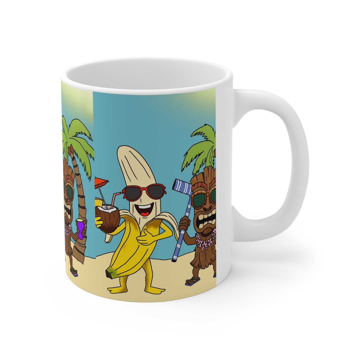 Tropical Banana & Tiki Beach Mug — Funny Summer Coffee Cup (11oz, 15oz)