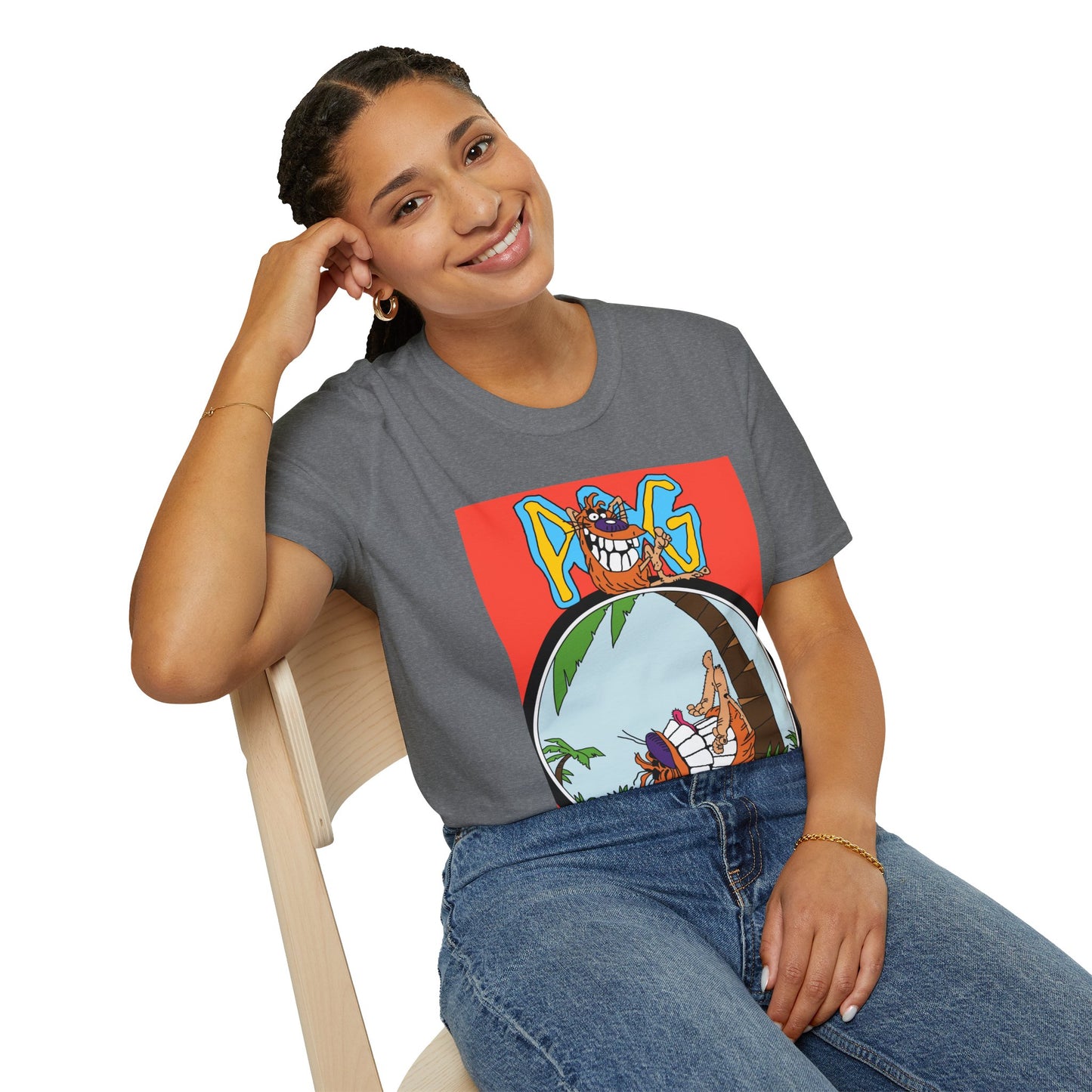90s T-Shirt — "Pog" Graphic: Relaxing Pog in Hammock Tropical Tee