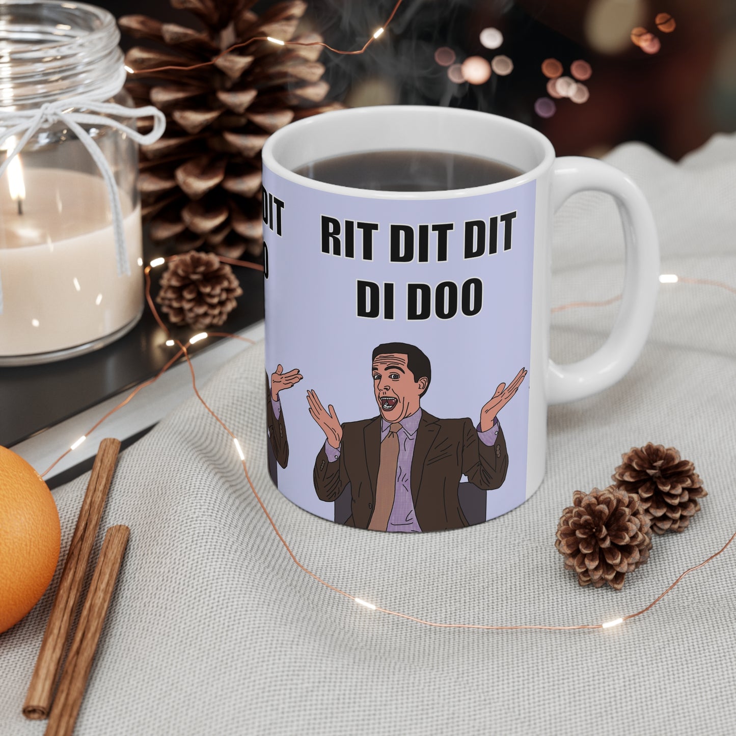 Andy Bernard Mug — 'Rit Dit Dit Di Doo' Cartoon Character Design, Funny Office Gift