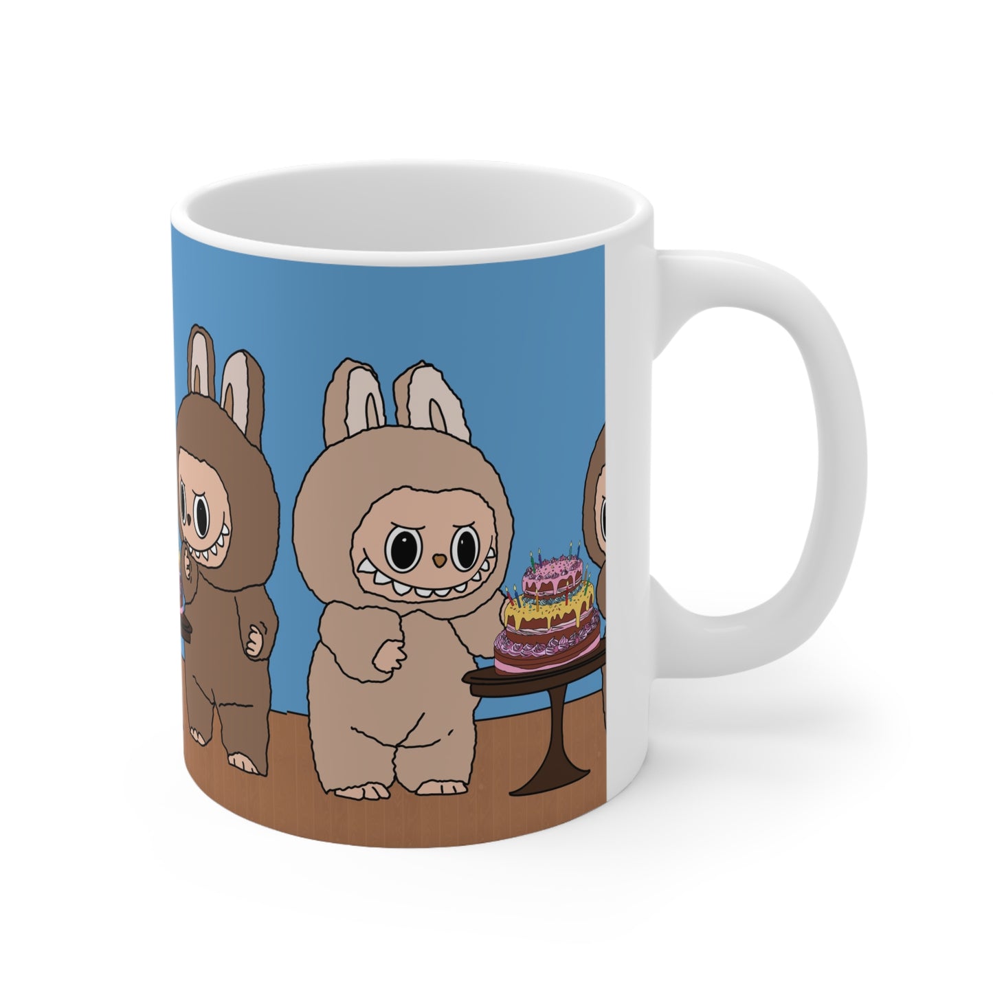 Cute Labubu Costume Coffee Mug — Whimsical Cake Party Ceramic Mug