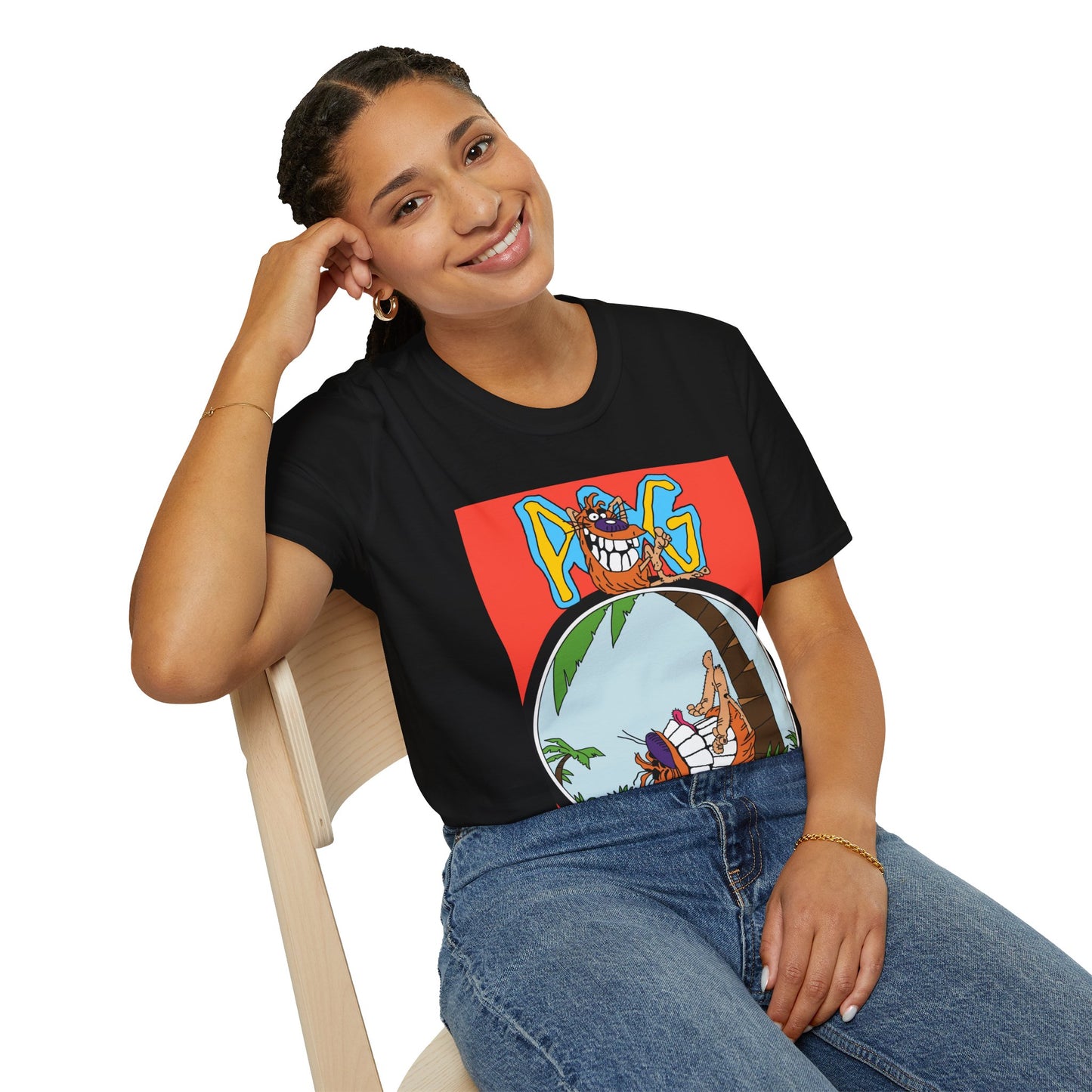 90s T-Shirt — "Pog" Graphic: Relaxing Pog in Hammock Tropical Tee