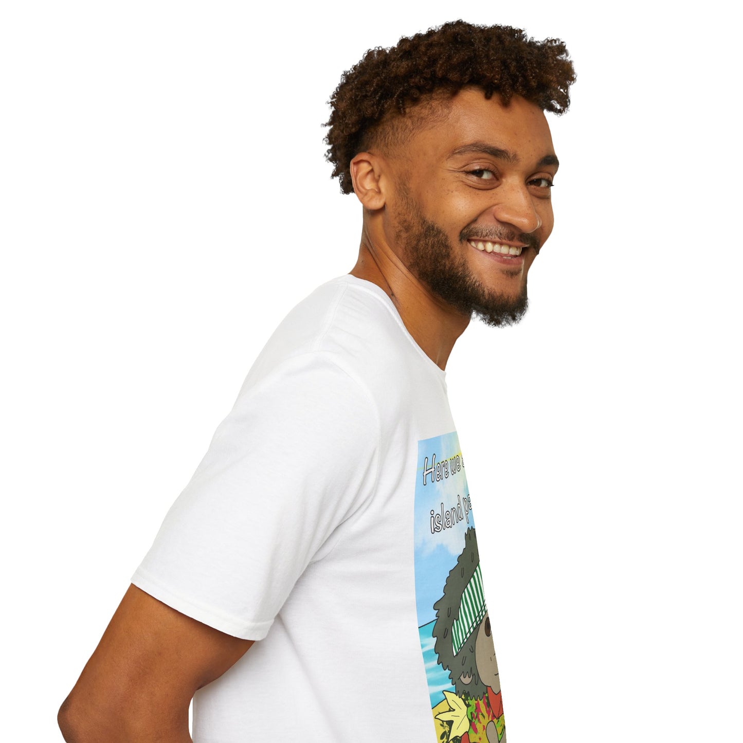 Island Paradise Graphic T-Shirt — "Here we are in our island paradise" Cute Tropical Bear Tee