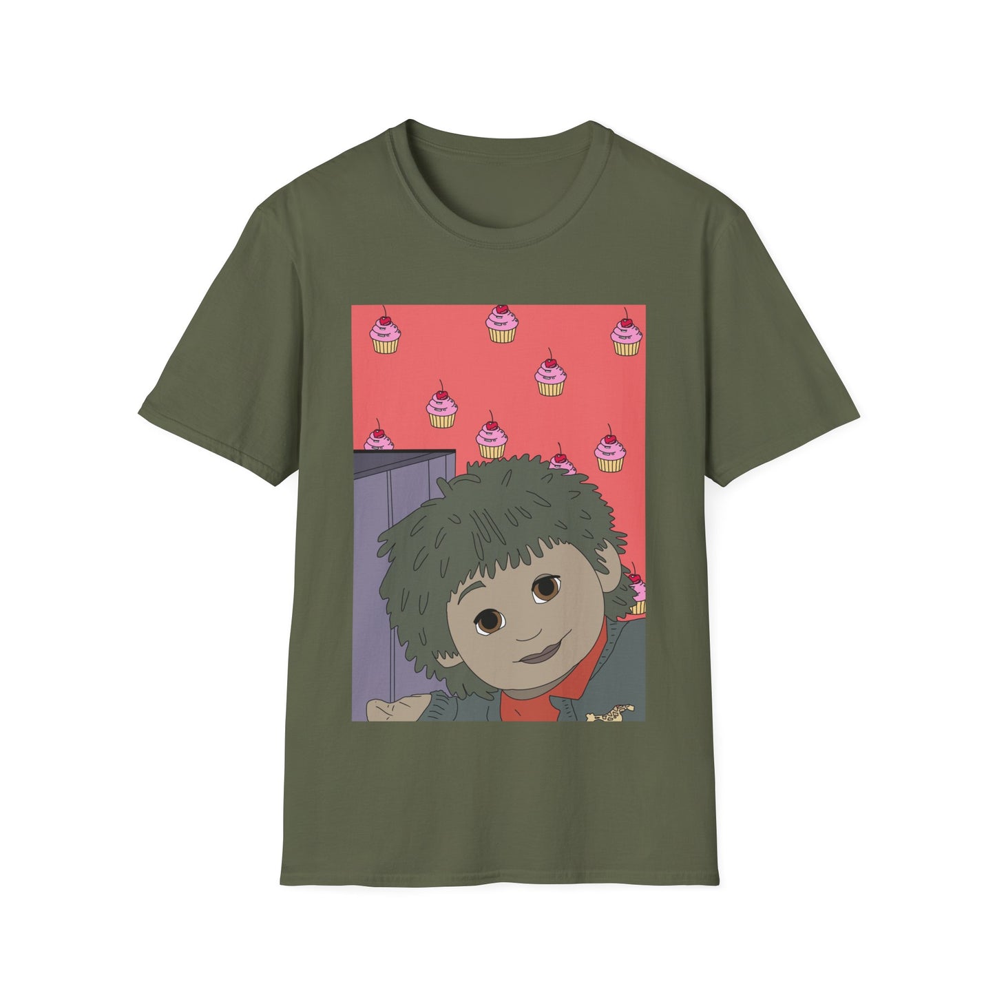 Cute Tiny Cake Character T-Shirt — Playful Cupcake Pattern Tee