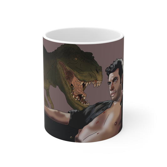 T-Rex Jurassic Park Ceramic Coffee Mug — Funny Retro Dino Coffee Cup