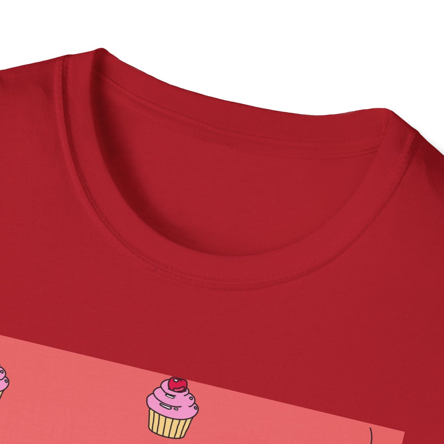 Cute Tiny Cake Character T-Shirt — Playful Cupcake Pattern Tee
