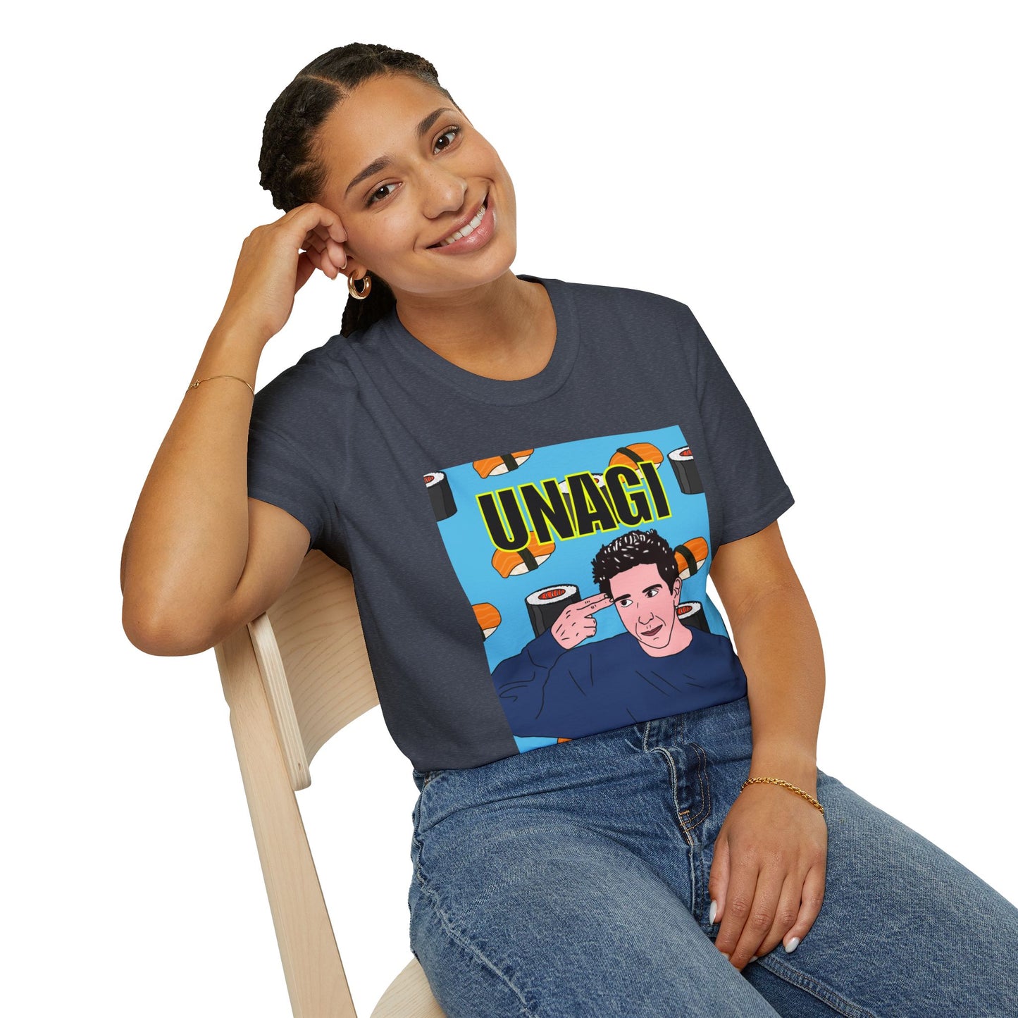 Ross Geller Friends Unagi Graphic T-Shirt — Pop Art Sushi Tee ("UNAGI")