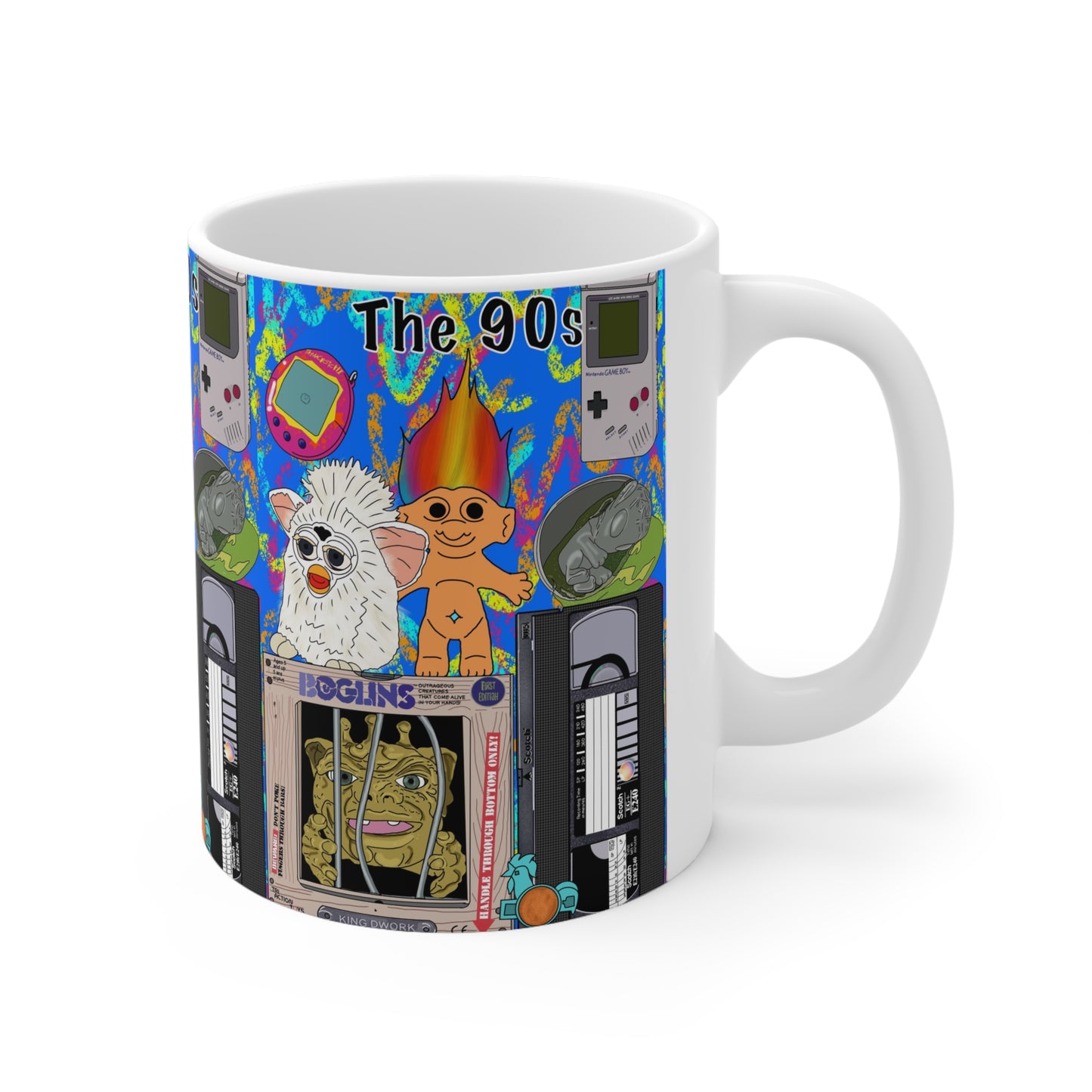 90s Nostalgia Mug — Retro Toys & Icons Ceramic Coffee Cup