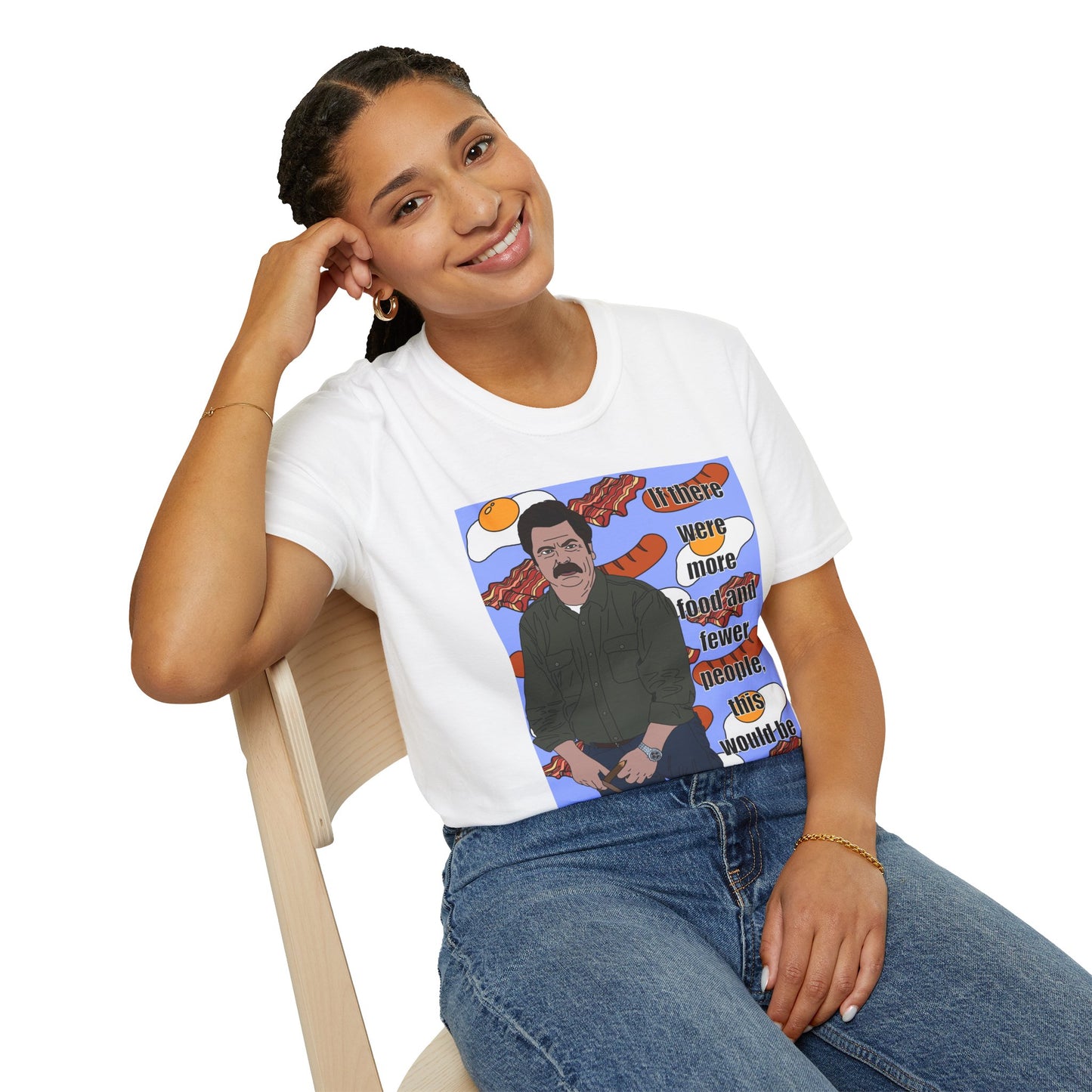 Funny Ron Swanson Graphic T-Shirt — 'If there were more food and fewer people...'