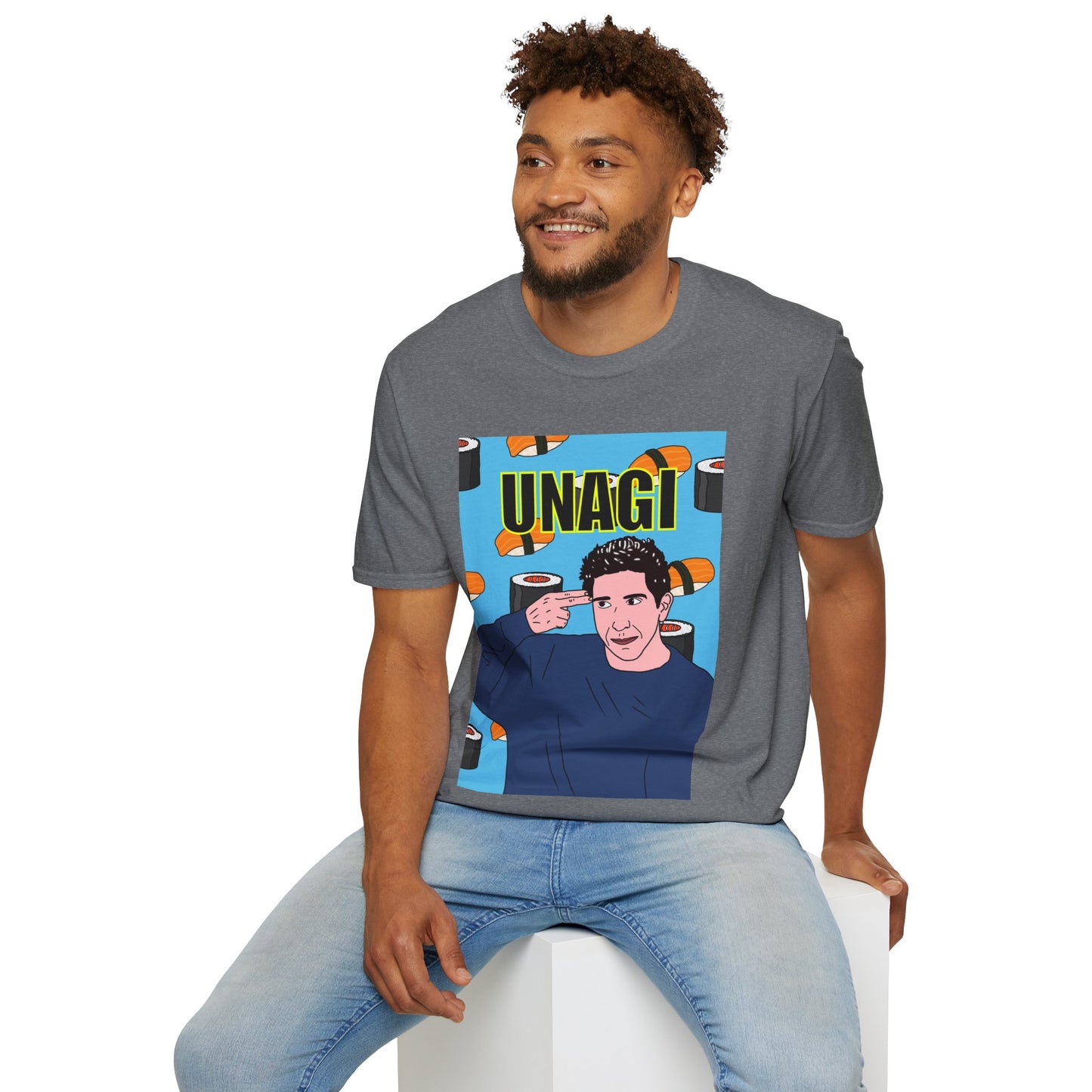 Ross Geller Friends Unagi Graphic T-Shirt — Pop Art Sushi Tee ("UNAGI")