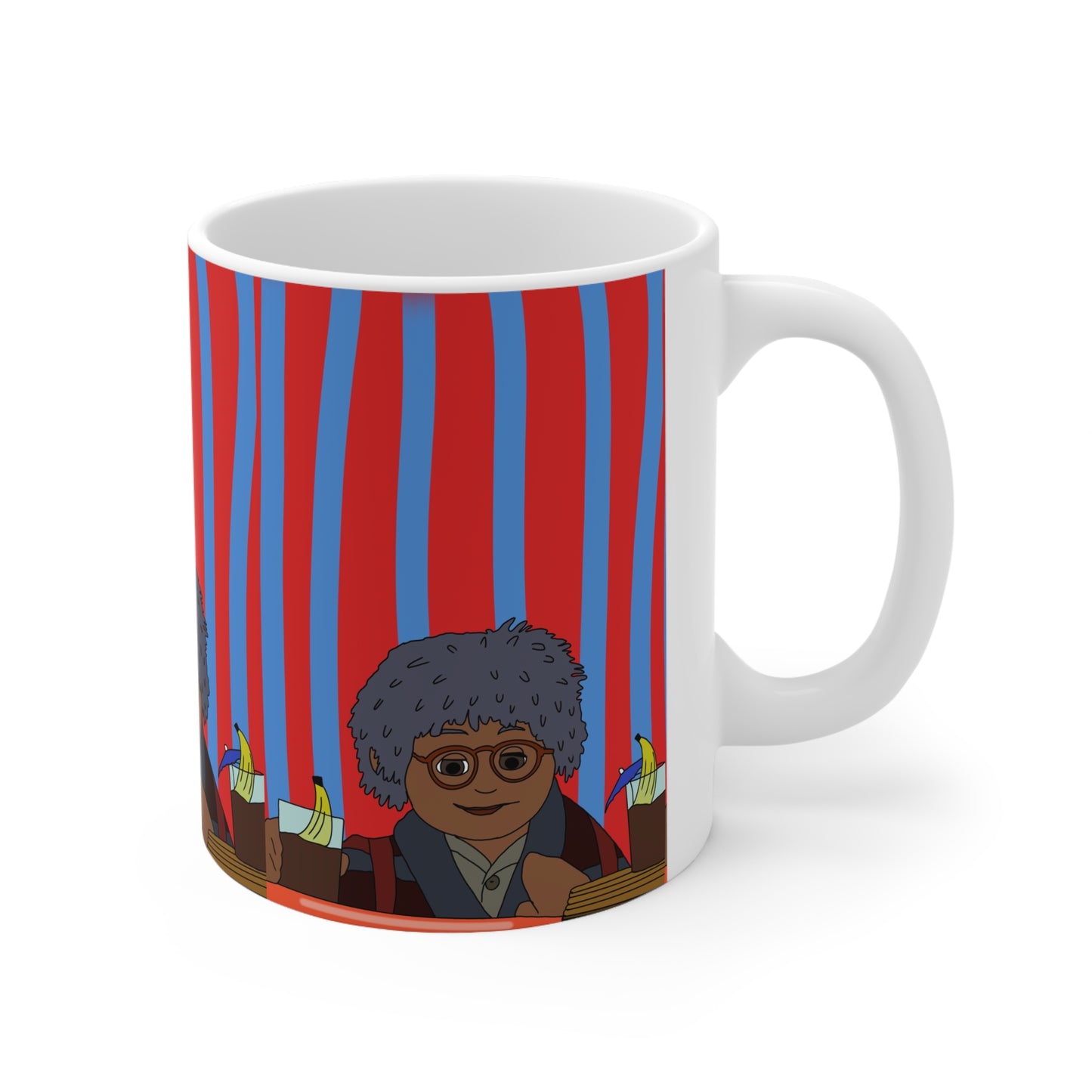 Ceramic Mug — Retro Tom Portrait on Red & Blue Stripes (11oz, 15oz)