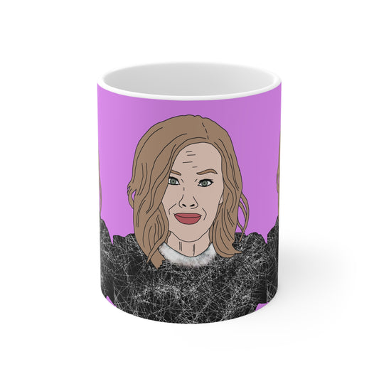 Moira Rose Coffee Mug — Illustrated Woman on Pink Background