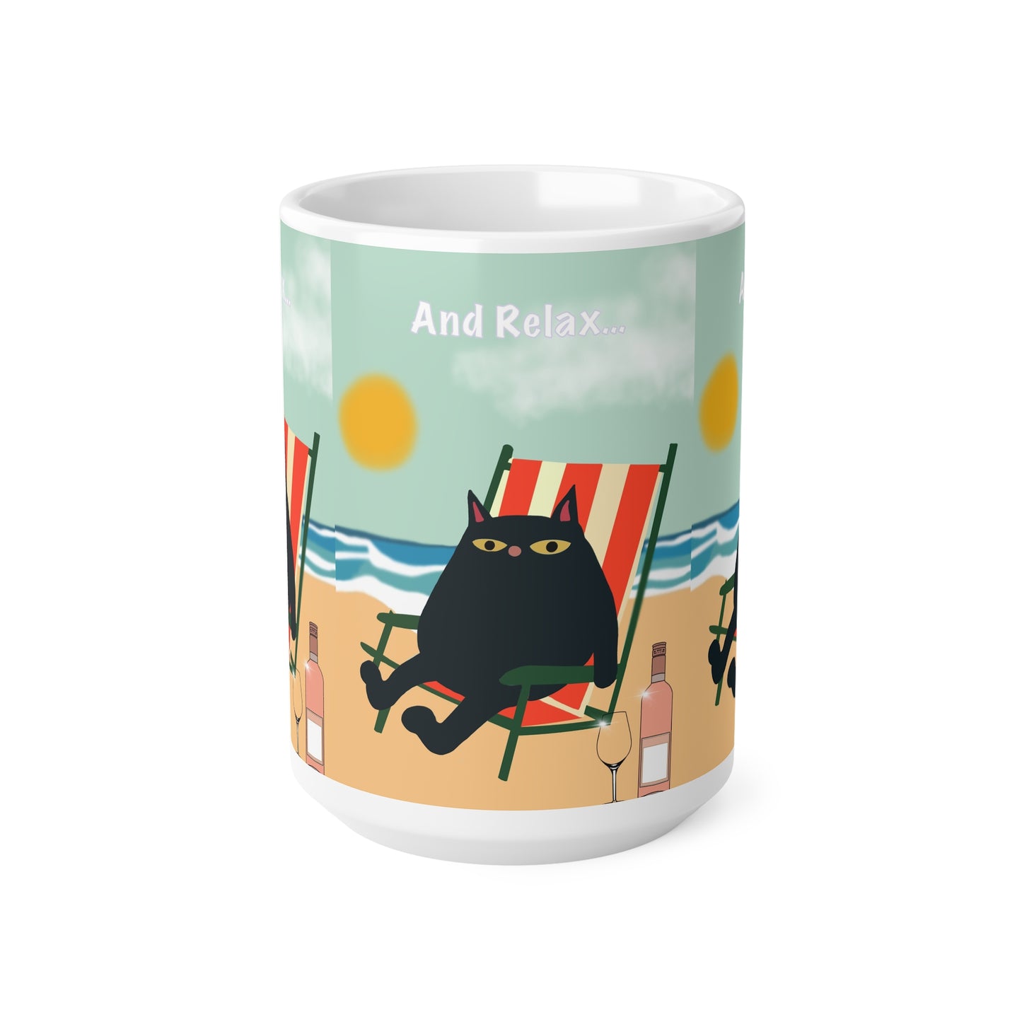 Ceramic Mug — "And Relax" Beach Cat Coffee Cup (11oz & 15oz)
