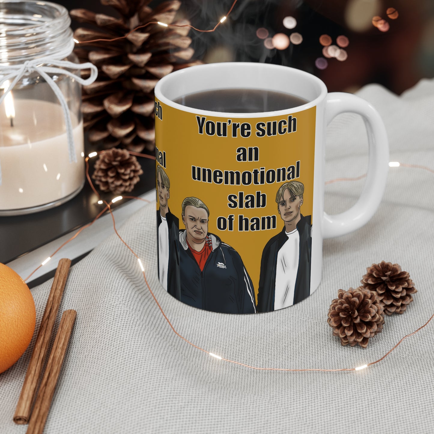 Kerry & Kurtan — "You're such an unemotional slab of ham" Illustrated Characters Coffee Cup, 11oz & 15oz