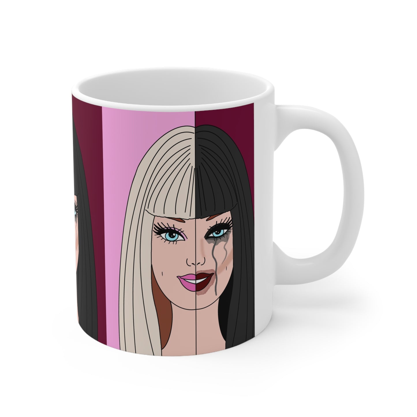 Multiple Personalities Mug — Split Face Pop Art Woman Ceramic Coffee Cup