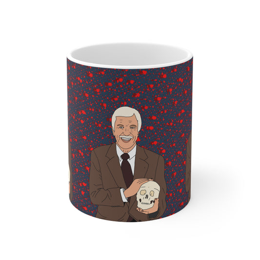 Dick Van Dyke Coffee Mug — Retro Gentleman with Skull Illustration, Quirky
