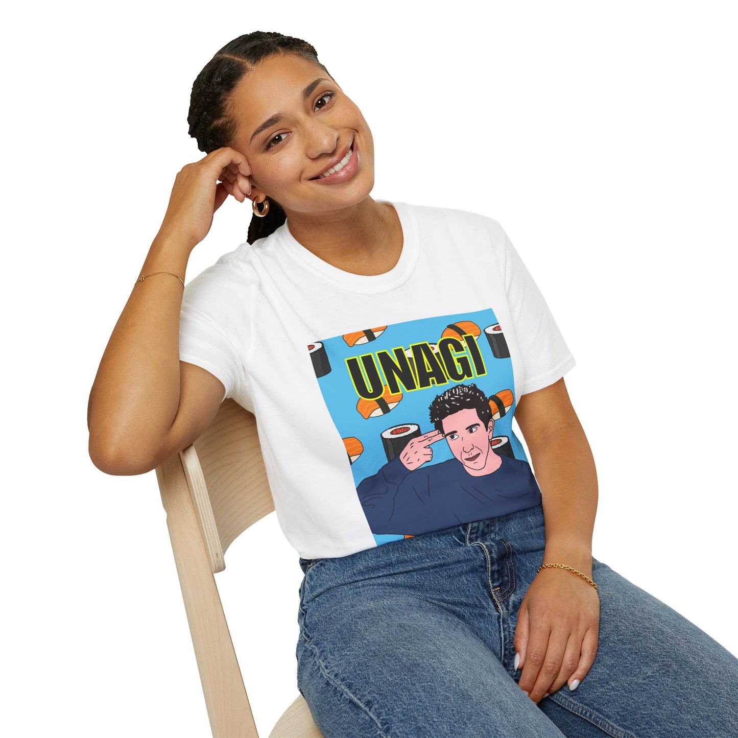 Ross Geller Friends Unagi Graphic T-Shirt — Pop Art Sushi Tee ("UNAGI")