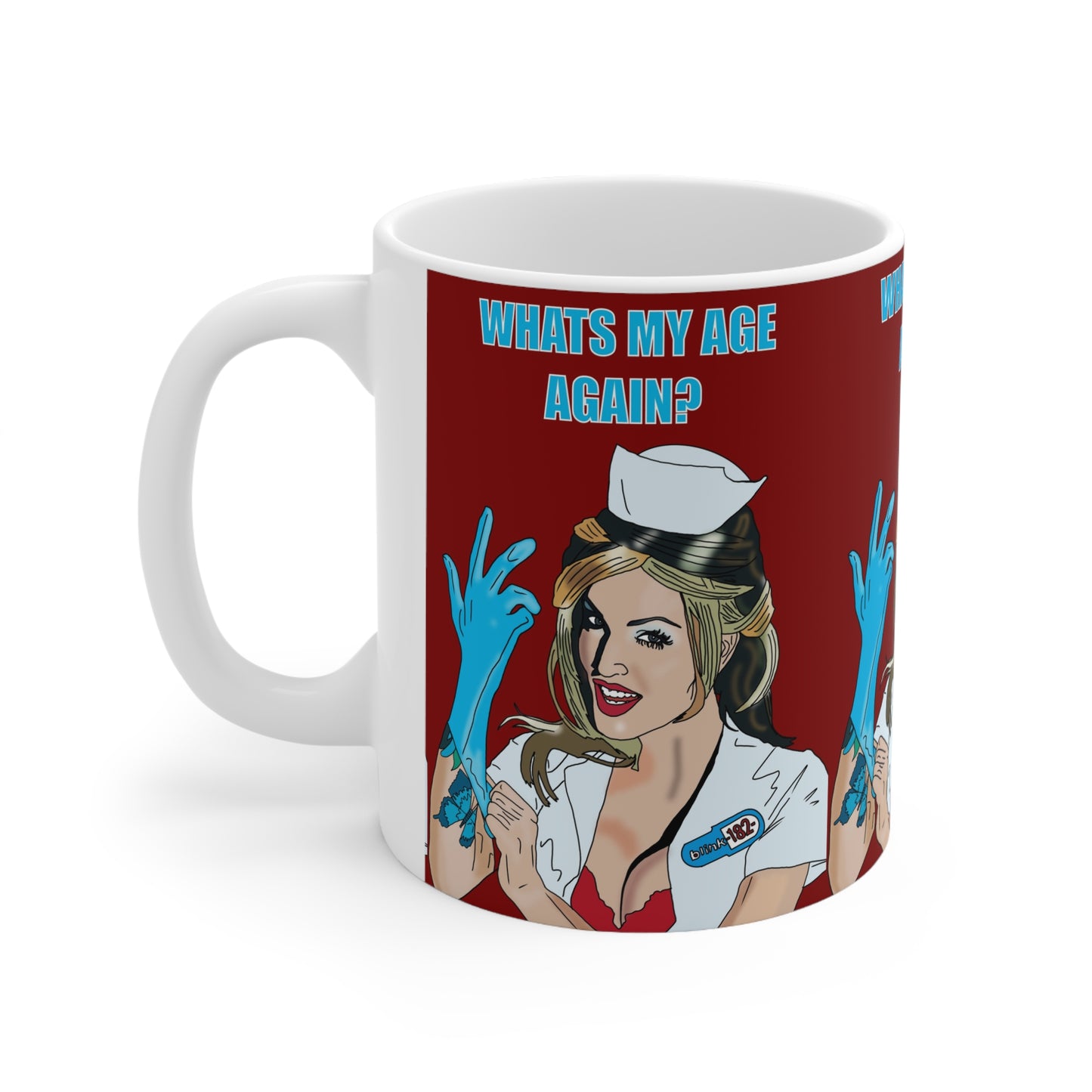 Blink 182 Whats My Age Again? Nurse Pinup Ceramic Coffee Mug - Funny Retr.