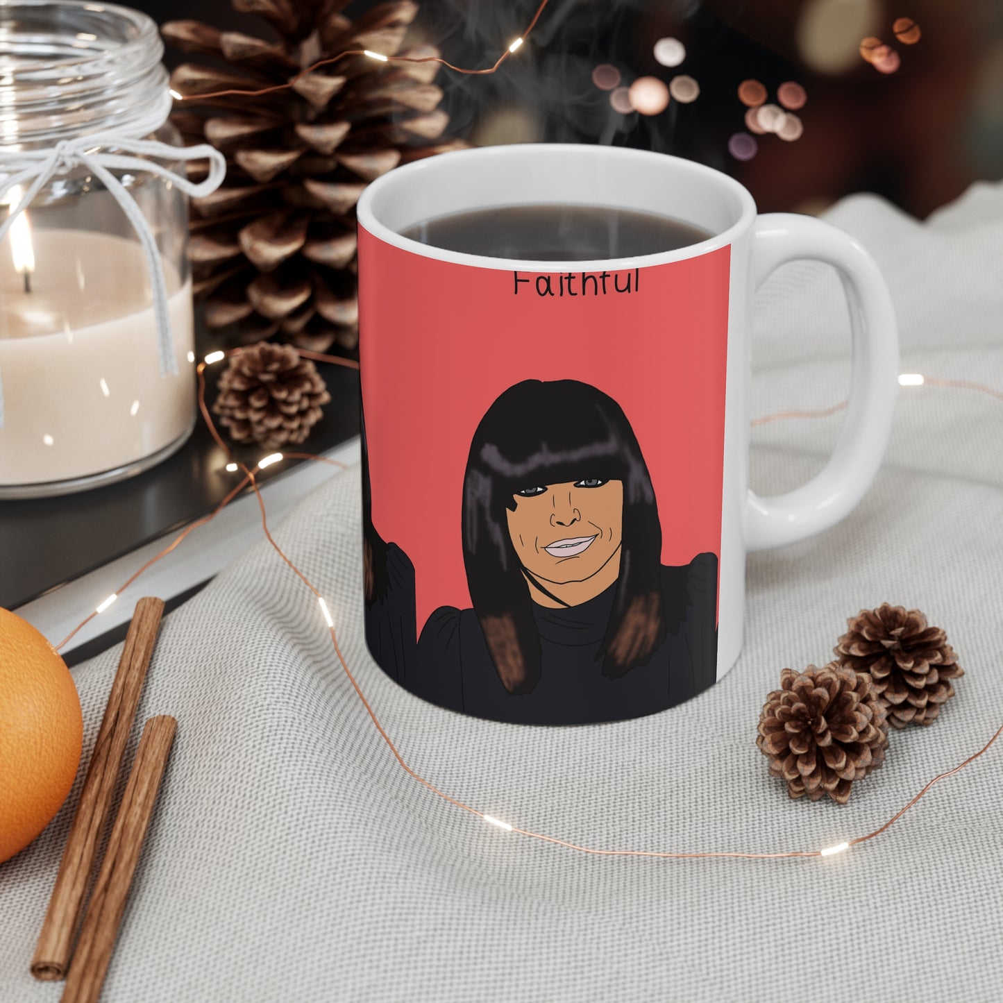 Claudia Winkleman Mug — 'Faithful' Portrait Coffee Cup