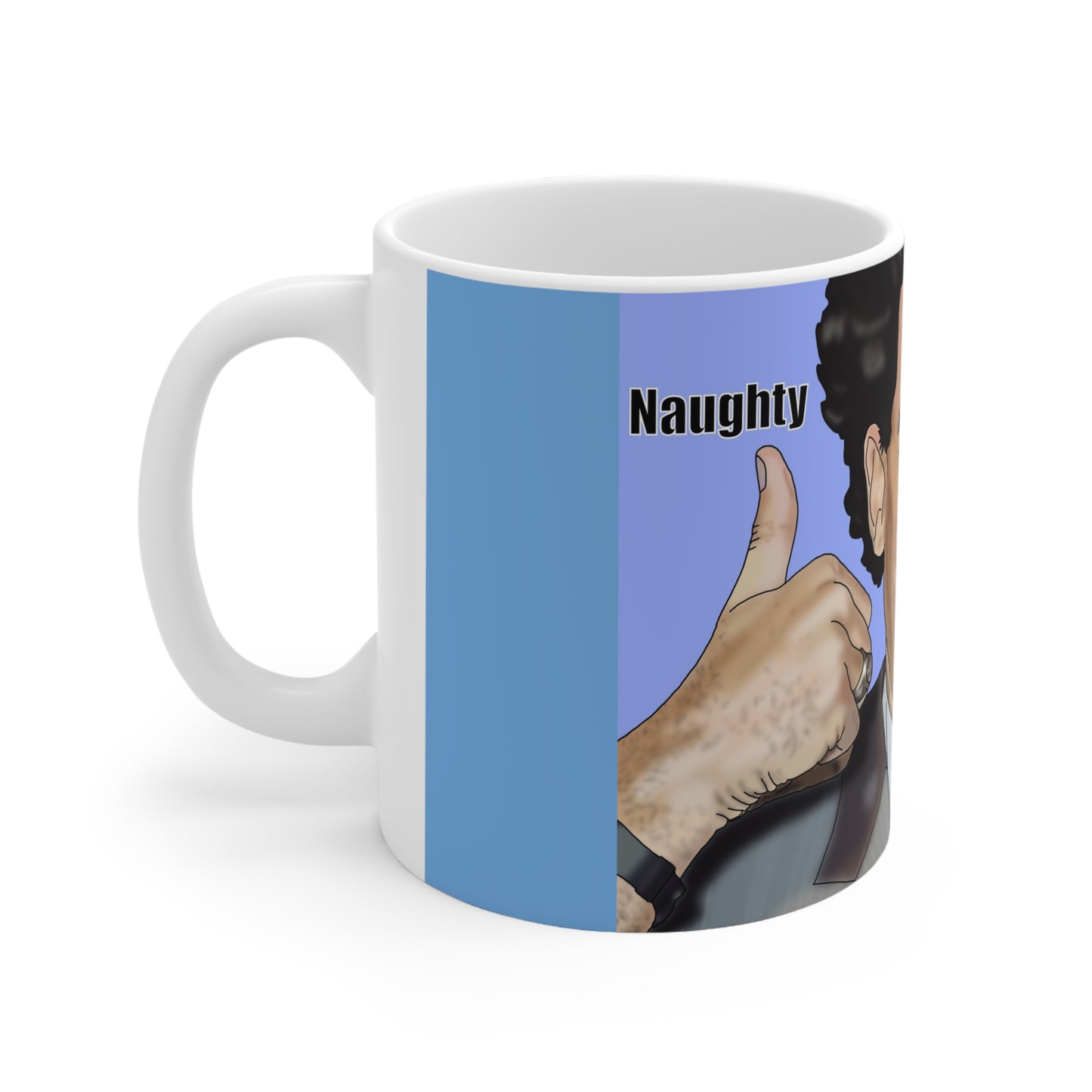 Borat Ceramic Mug — 'Naughty Naughty' Thumbs-Up Graphic Coffee Cup