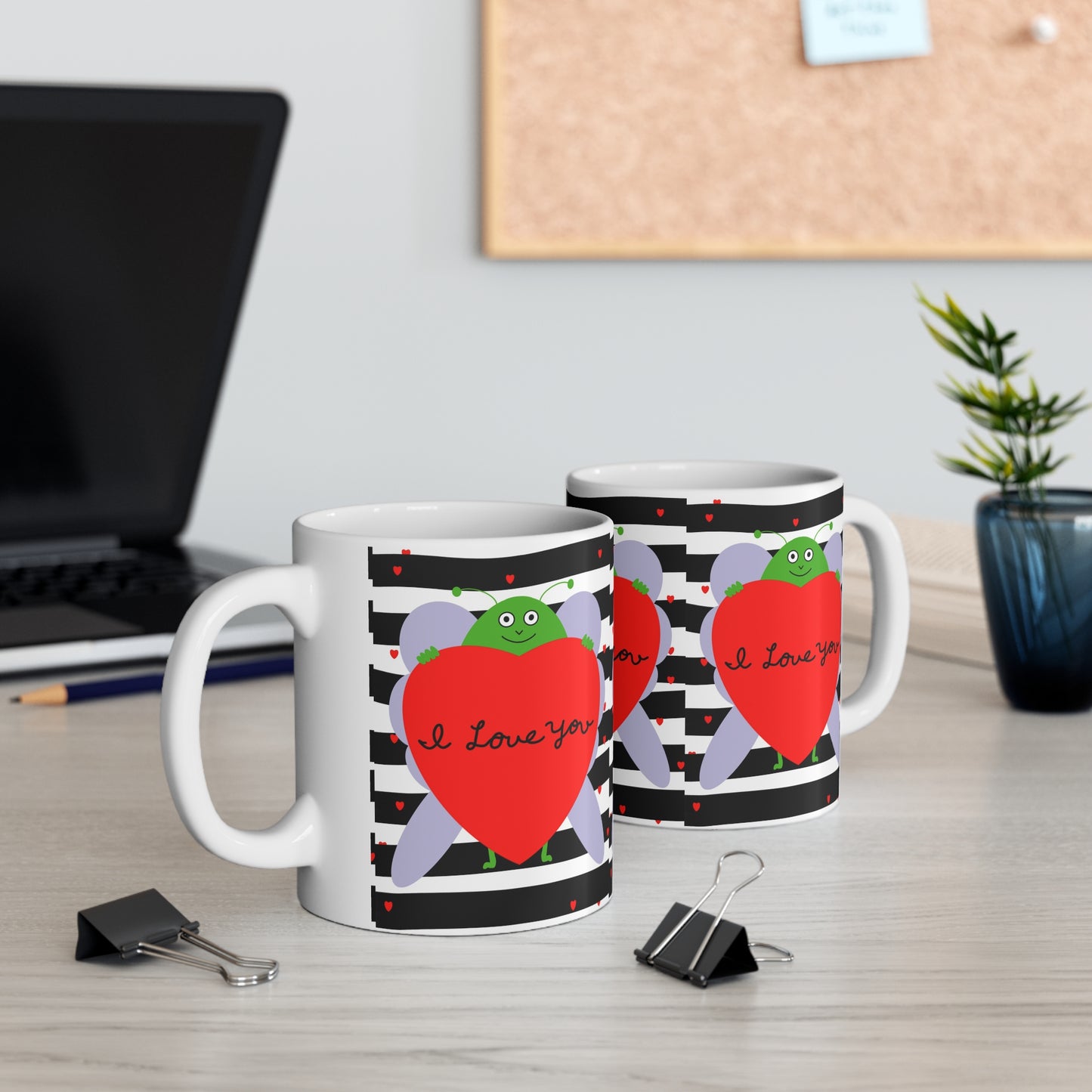 I Love You Heart Bug Coffee Mug — Cute Valentine Ceramic Mug