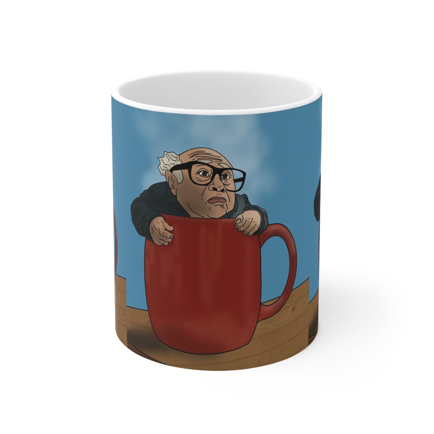 Danny Divito Ceramic Coffee Mug — Funny Man-in-Cup Illustration