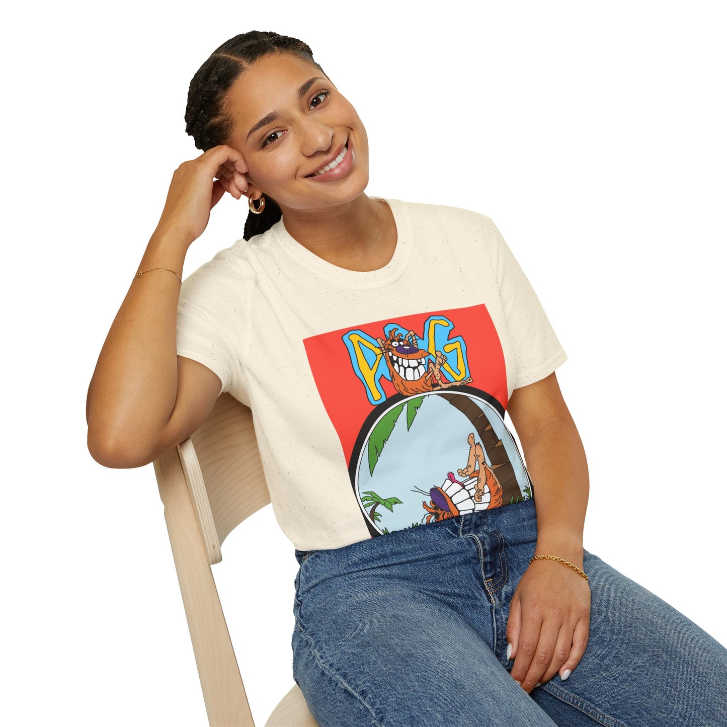 90s T-Shirt — "Pog" Graphic: Relaxing Pog in Hammock Tropical Tee