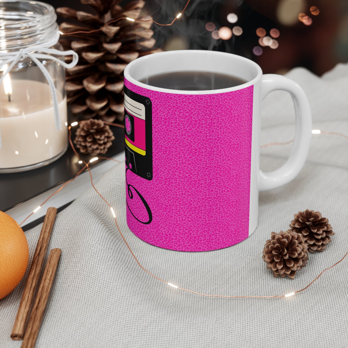 Retro Cassette Coffee Mug — Pink 80s Tape Ceramic Mug
