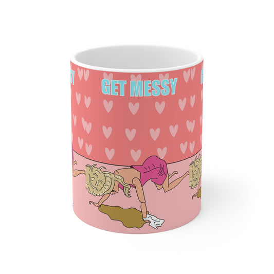 Get Messy Coffee Mug — Funny Pink Hen Doo Mug