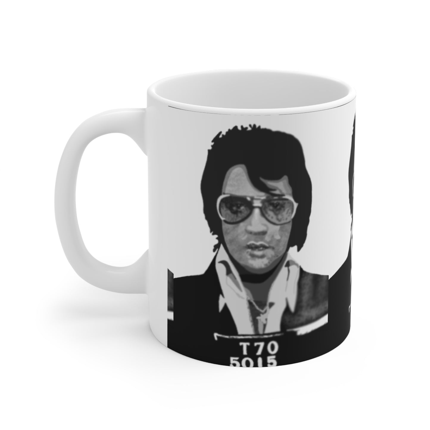 Elvis Mugshot Retro Black & White Mug — Vintage Rock Celebrity Portrait Ceramic Coffee Cup