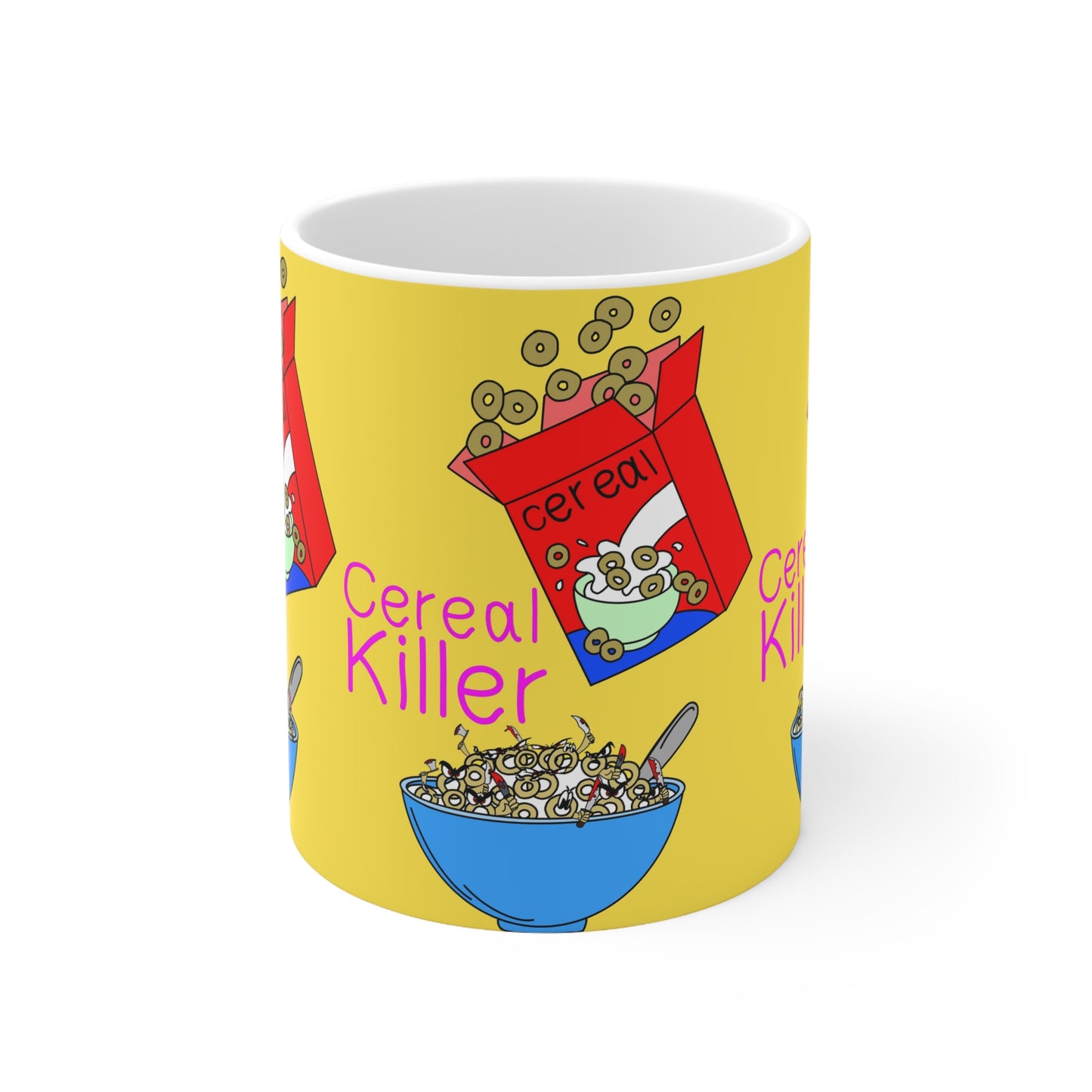 Cereal Killer Coffee Mug — Funny Yellow Breakfast Ceramic Cup (11oz & 15oz)