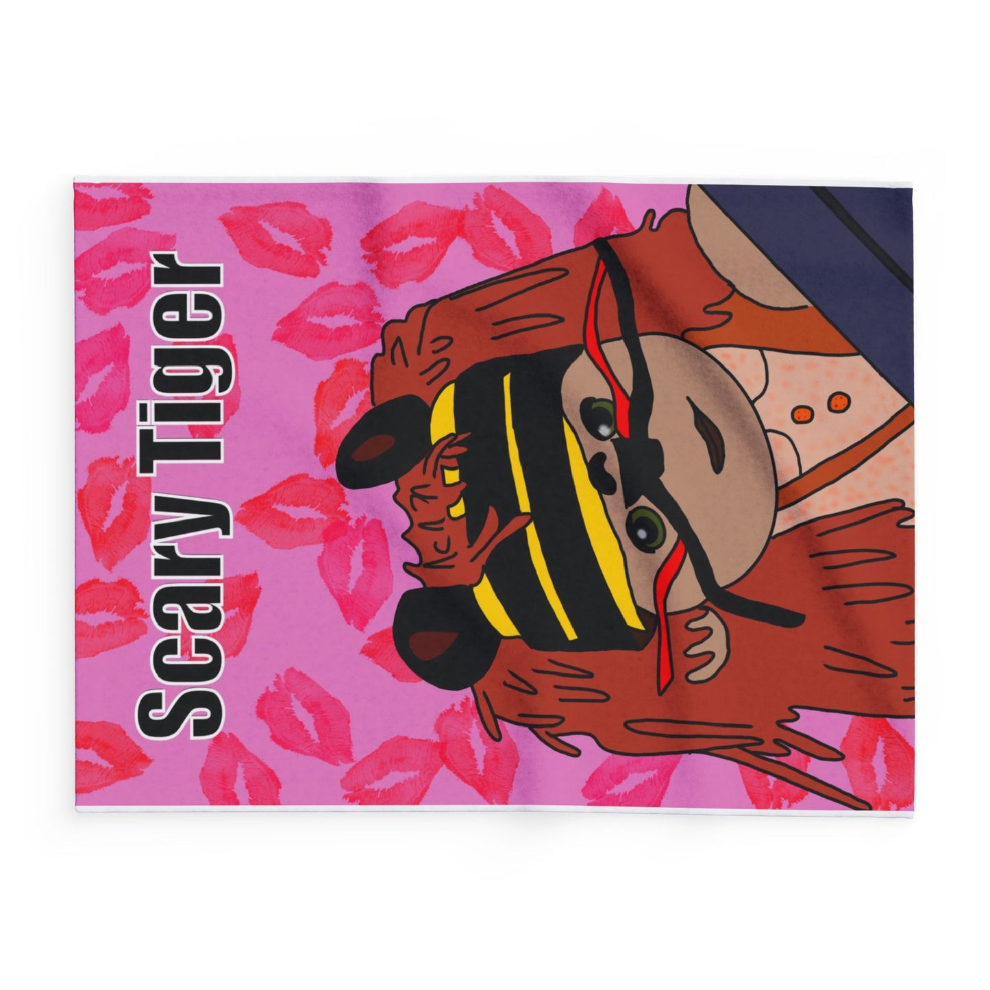 Limited Edition Valentines Day Scary Tiger Pink Kiss-Print Arctic Fleece Blanket