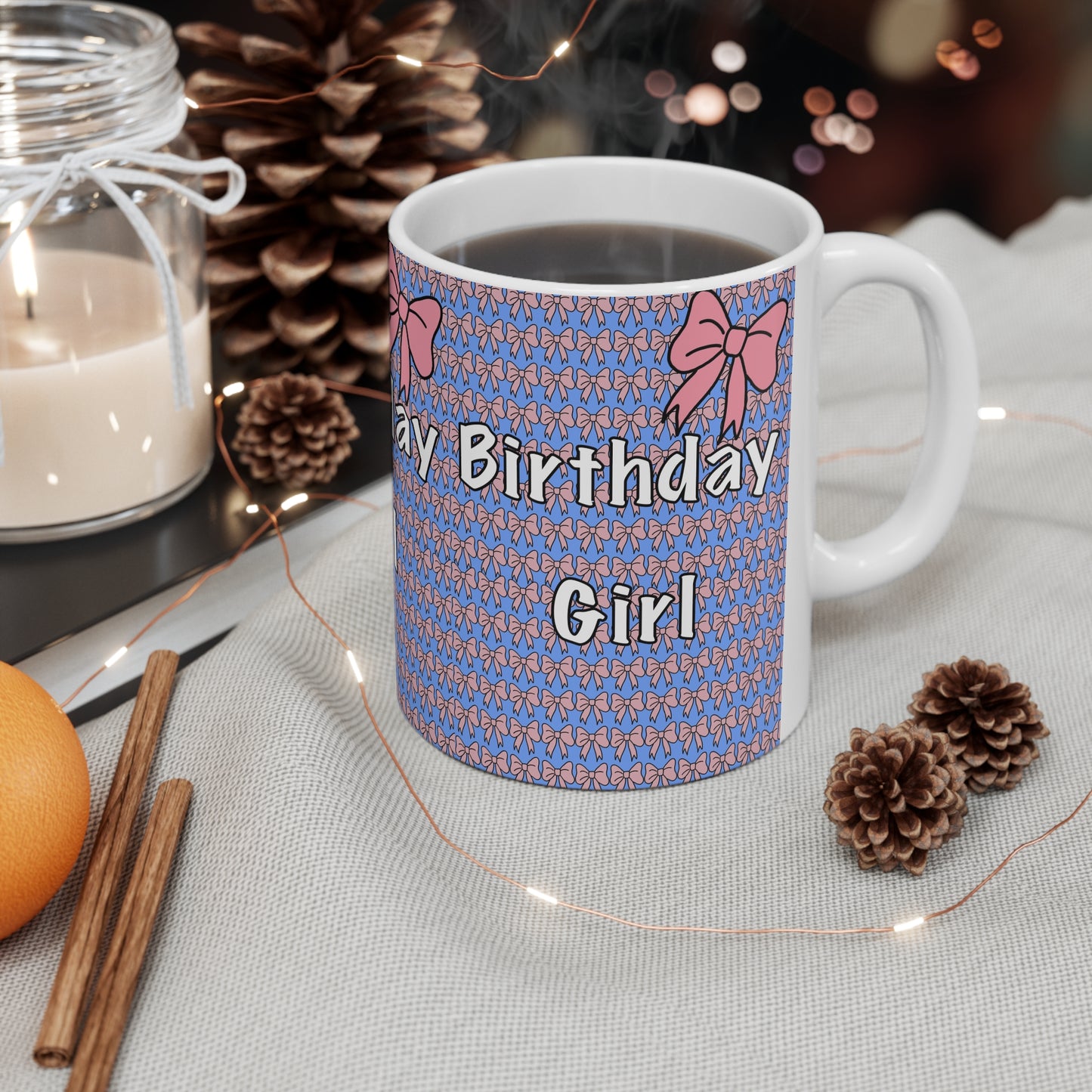 Birthday Girl Ceramic Mug — Pink Bow Pattern