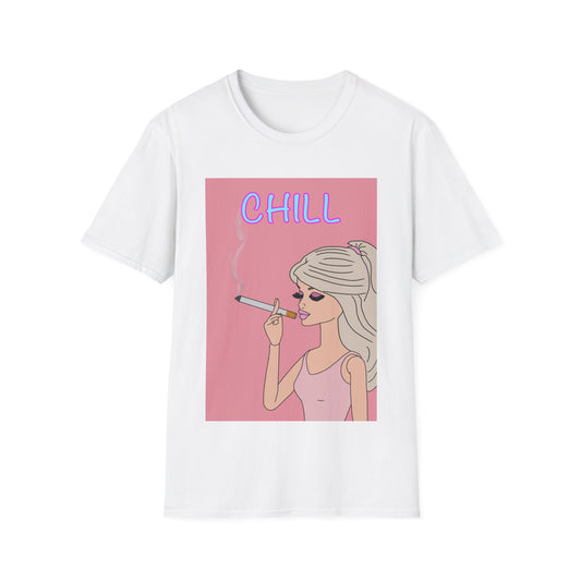 Chill Girl Graphic T-Shirt — Retro Pink Smoking Illustration